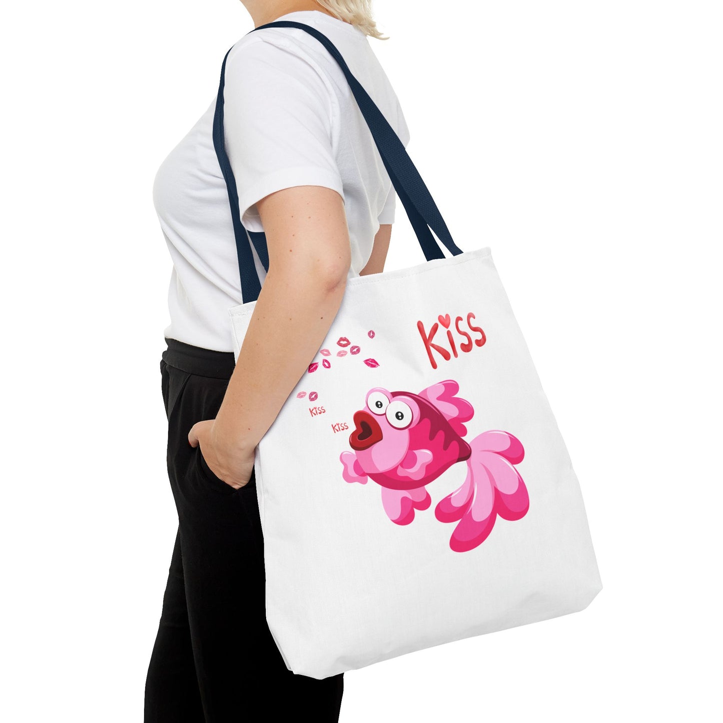Pink fish with open mouth and kiss Tote Bag