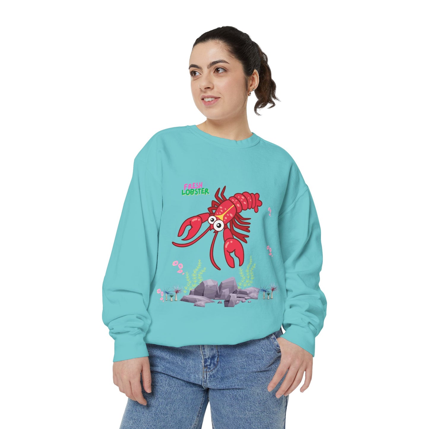Friendly red lobster big eyes and yellow strip Unisex Garment-Dyed Sweatshirt