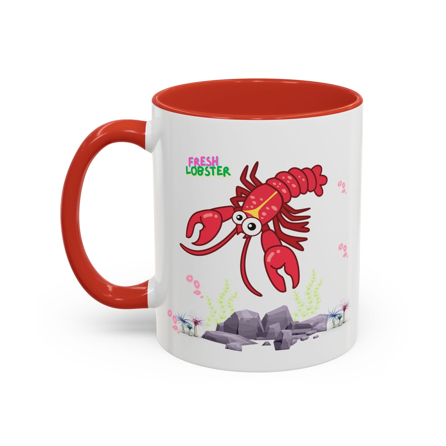 Friendly red lobster big eyes and yellow strip Coffee Mug