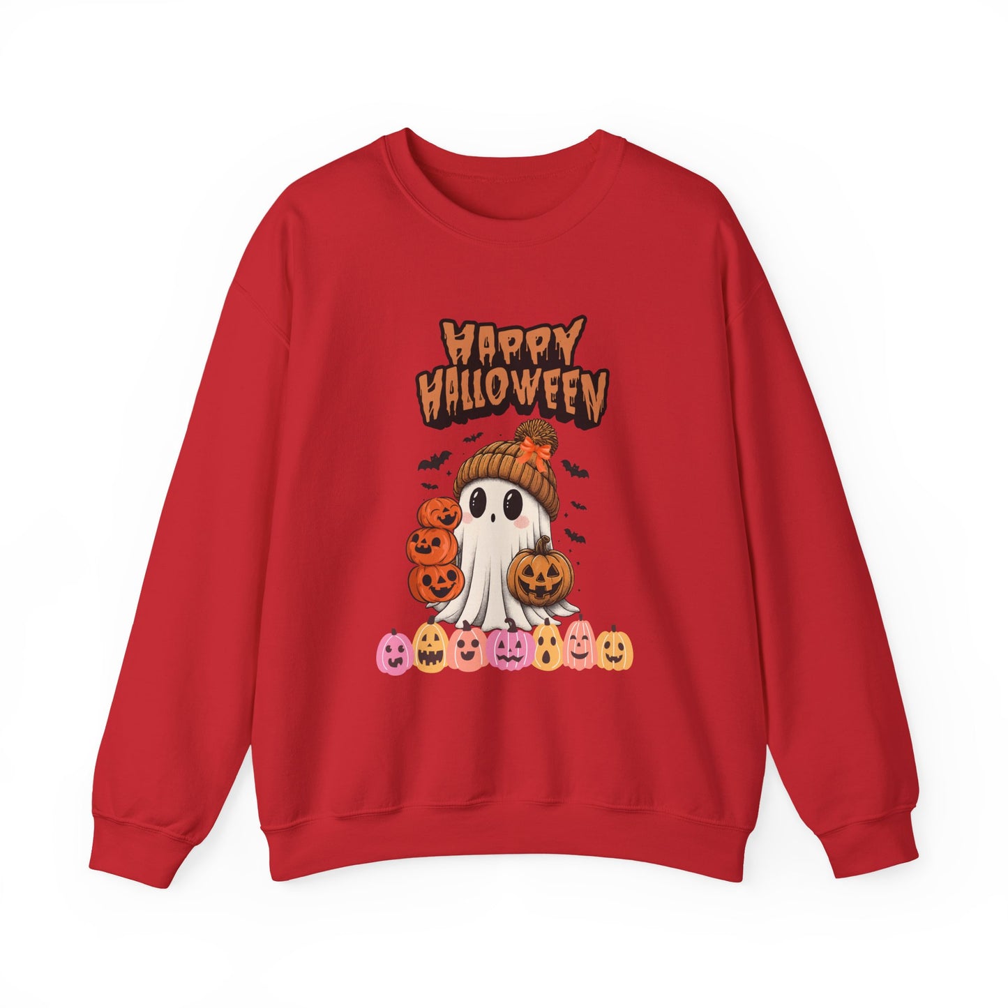 Cozy Halloween Sweatshirt, Unisex Crewneck with Ghost & Pumpkin Design, Fall Fashion, October Gifts, Spooky Season Apparel