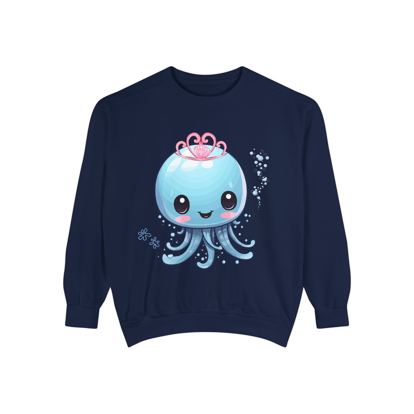 Blue jellyfish with a pink tiara Unisex Garment-Dyed Sweatshirt