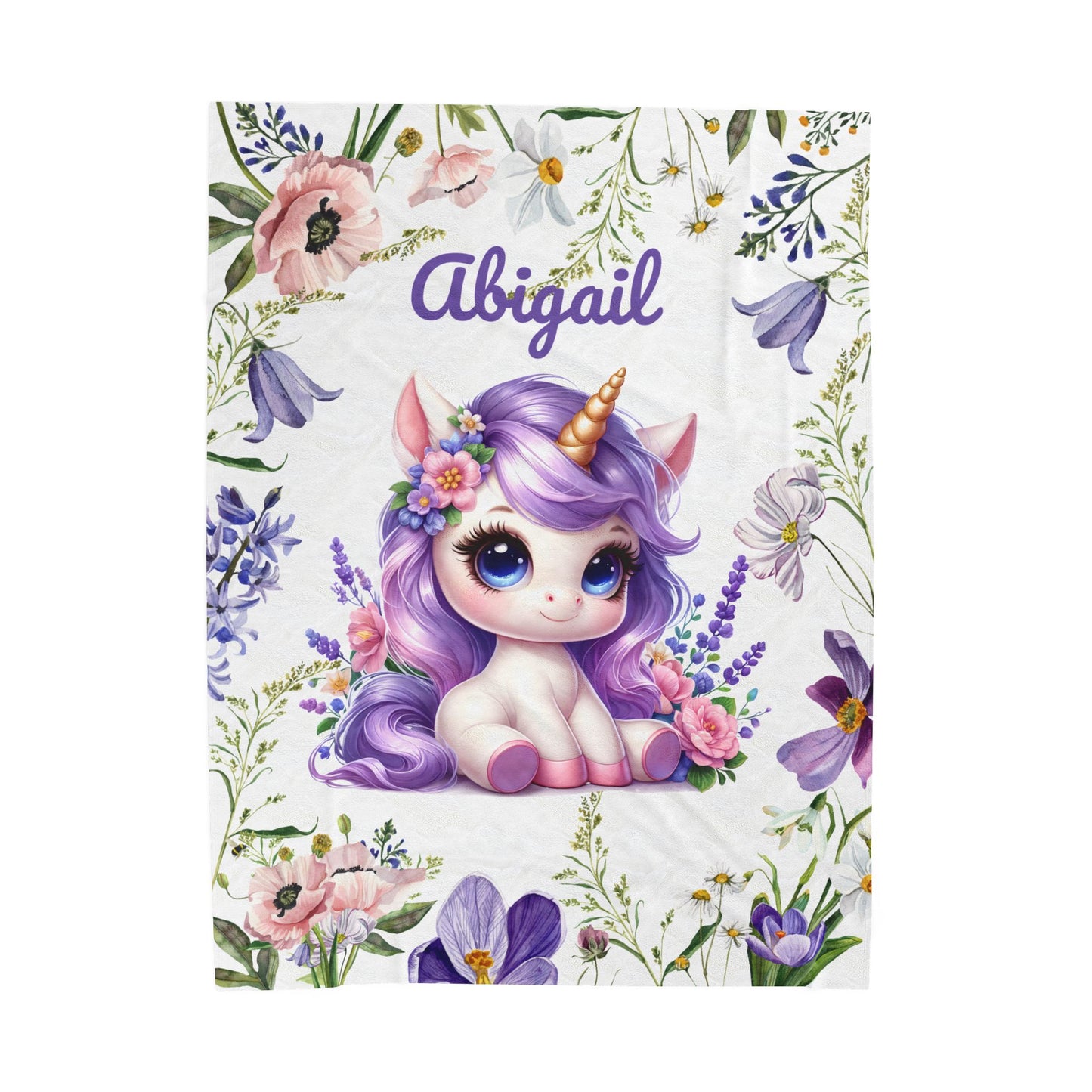 Personalized Unicorn Plush Blanket, Cozy Child's Blanket, Gift for Kids, Floral Throw, Child's Room Decor, Baby Shower Gift