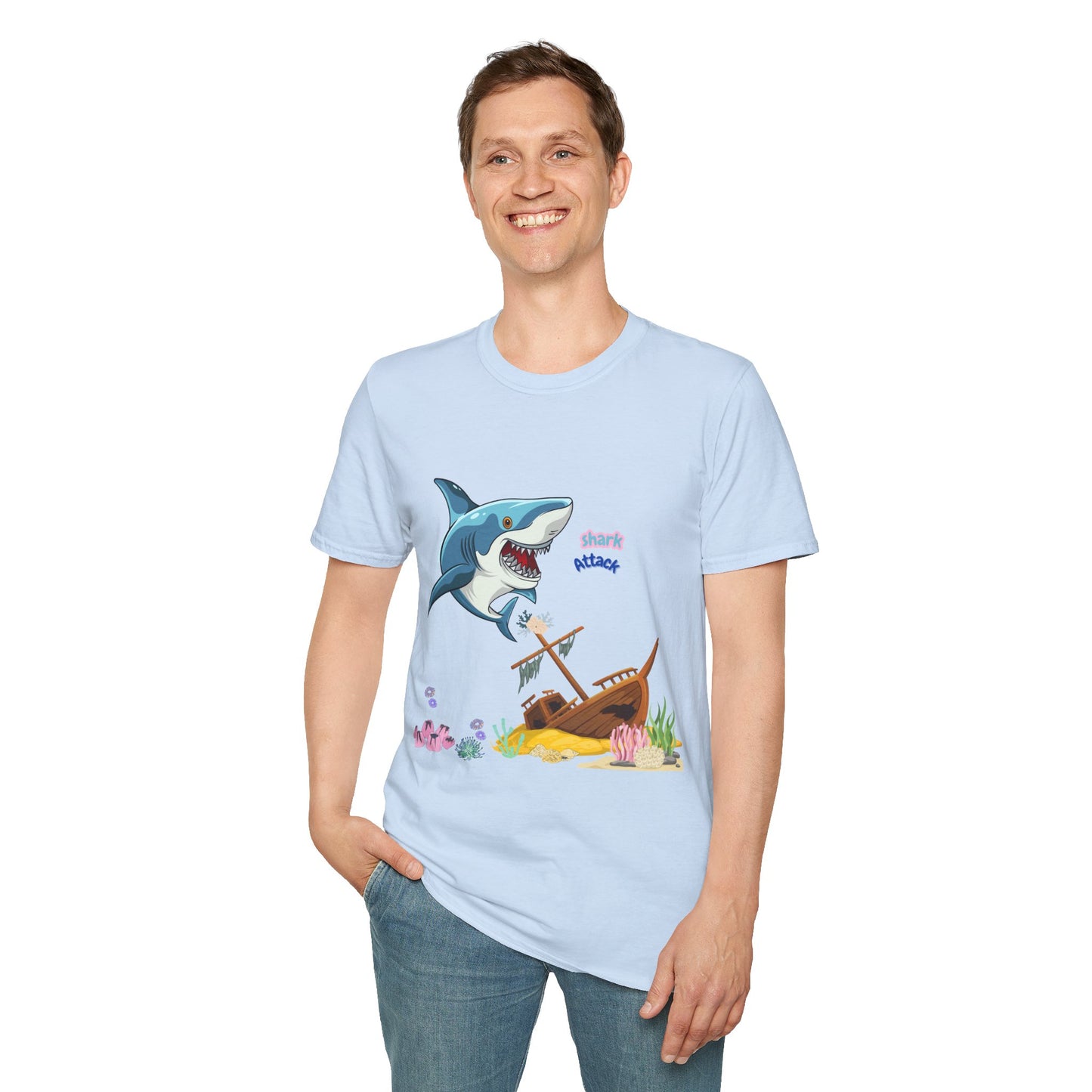Shark Attack Graphic T-Shirt, Fun Summer Tee, Beach Vacation Top, Gift for Ocean Lovers, Marine Life Apparel