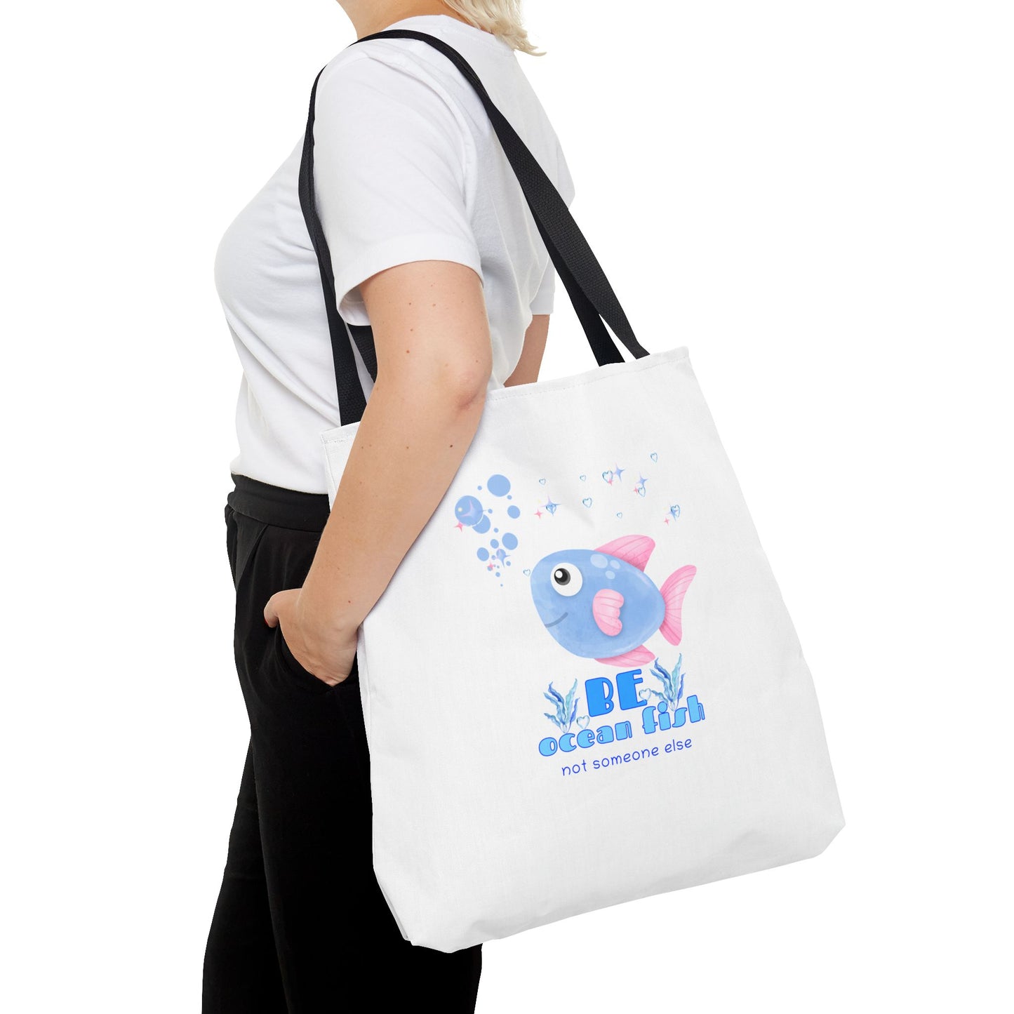 Cute cartoon fish with pink fins and bubble Tote Bag