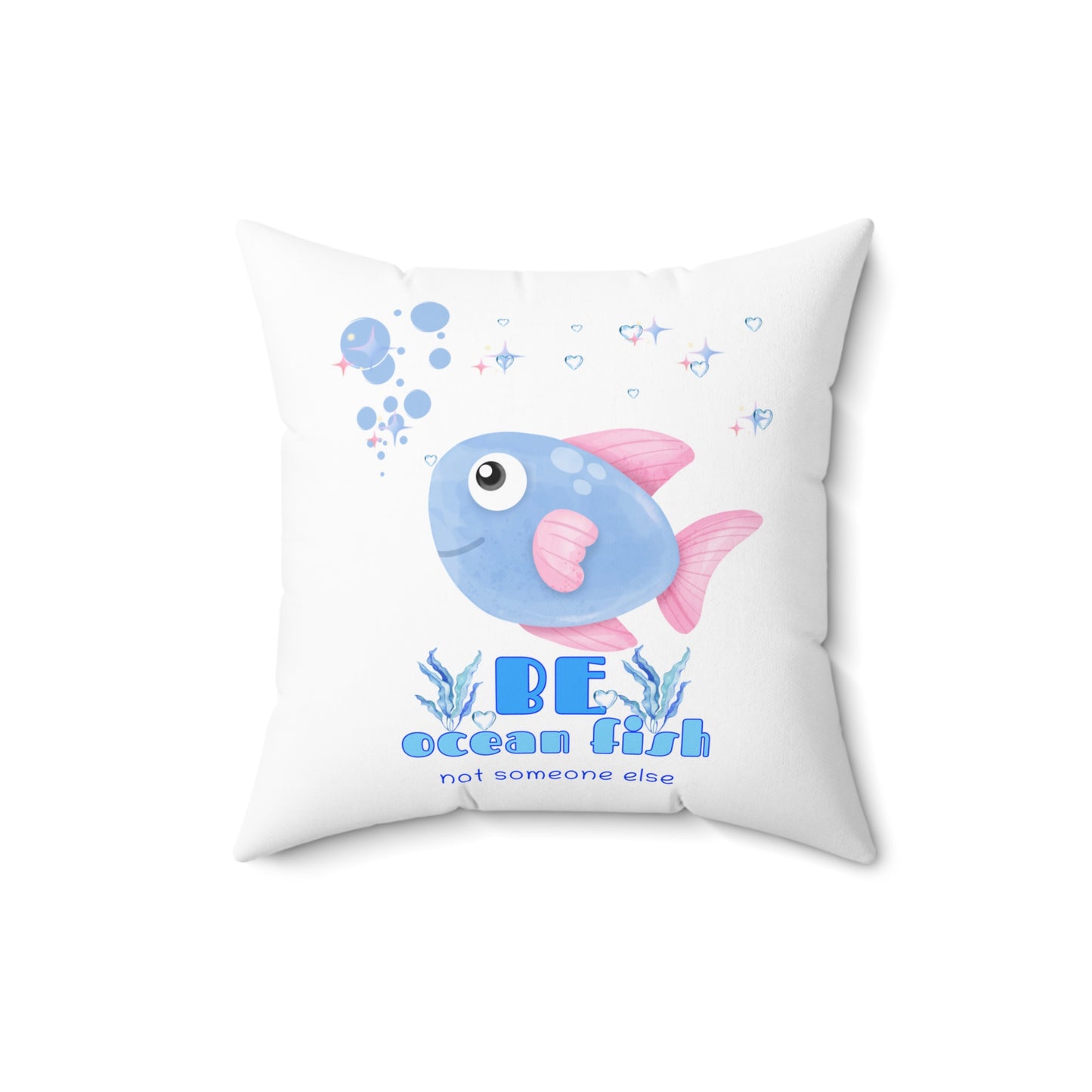 Cute cartoon fish with pink fins and bubble Spun Polyester Square Pillow