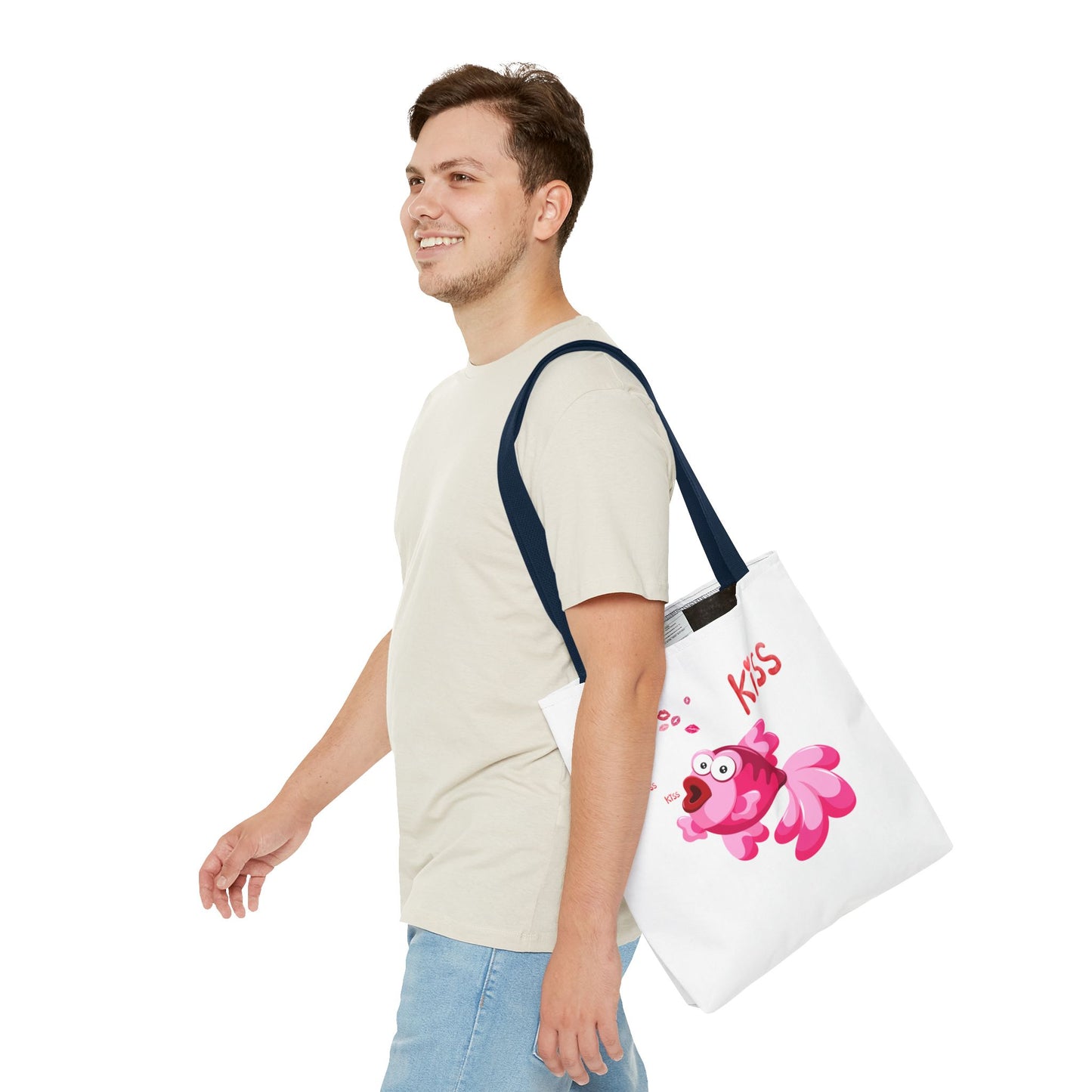 Pink fish with open mouth and kiss Tote Bag