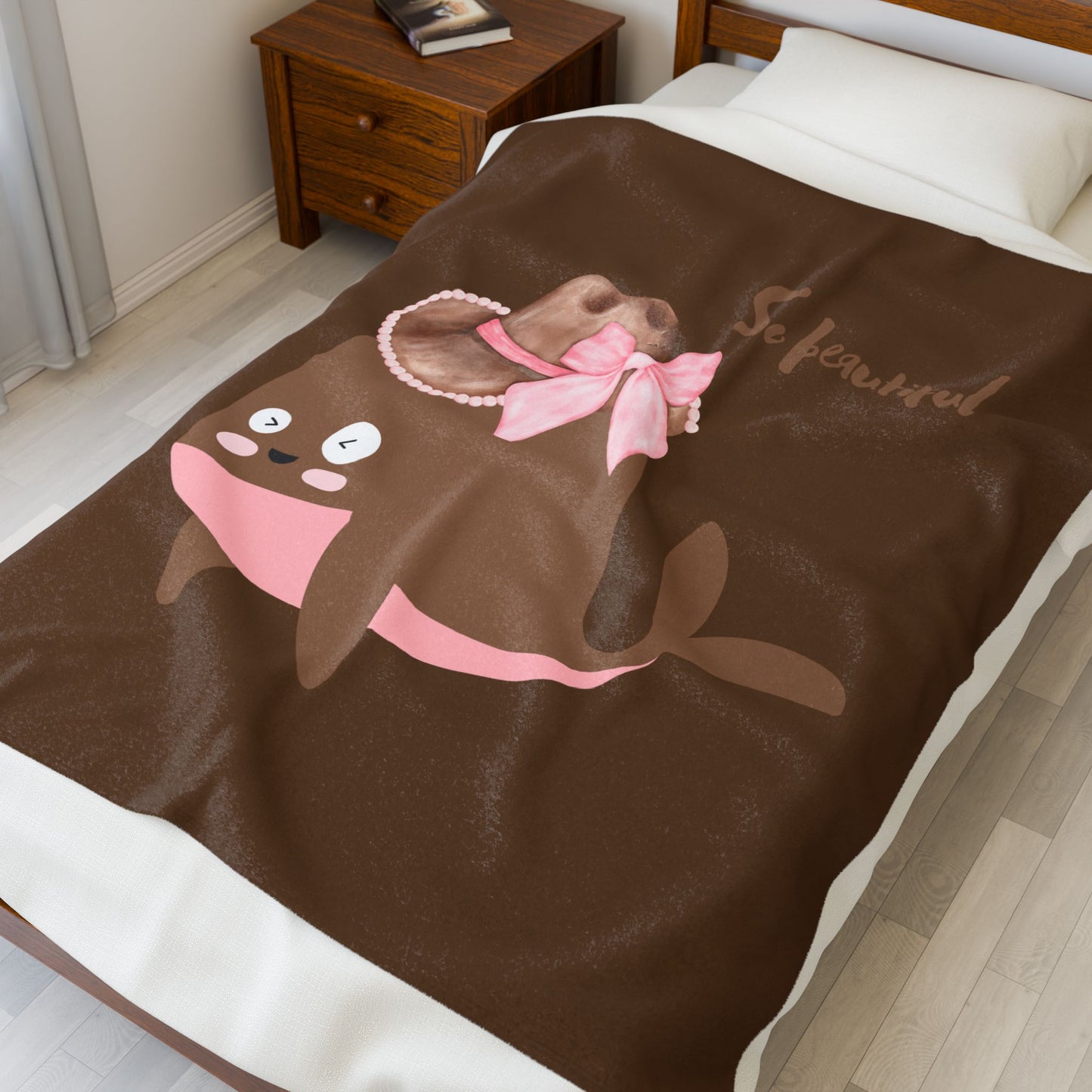 Whale wearing a cowboy hat with a pink bow Velveteen Plush Blanket