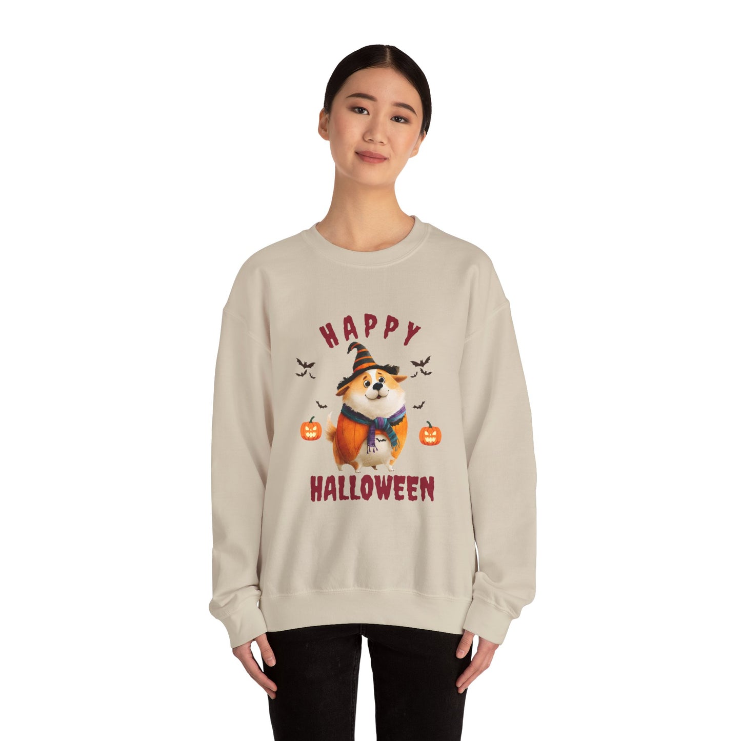 Happy Halloween Dog Sweatshirt, Cozy Fall Attire, Pet Halloween Apparel, Unisex Crewneck, Perfect for Halloween Parties, Fall Fashion
