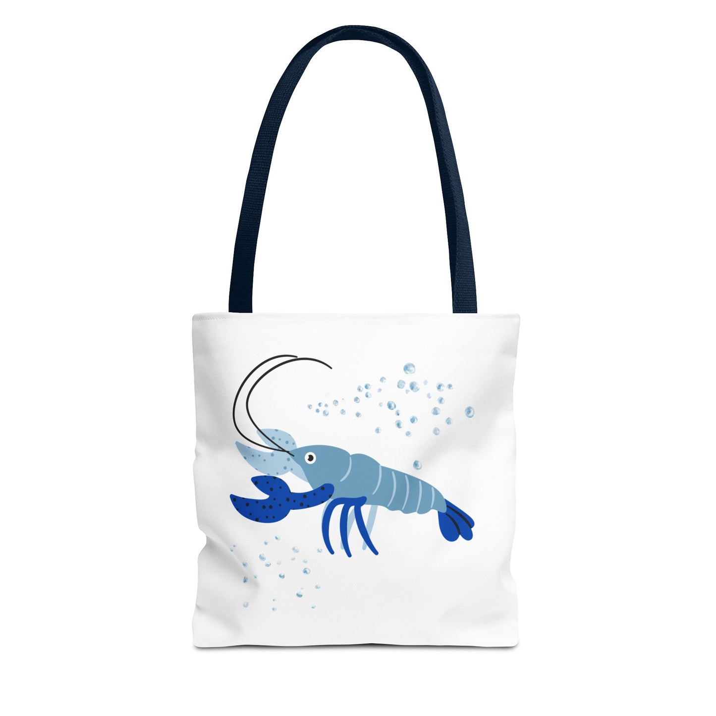 Blue shrimp with dark blue claws and bubbles Tote Bag