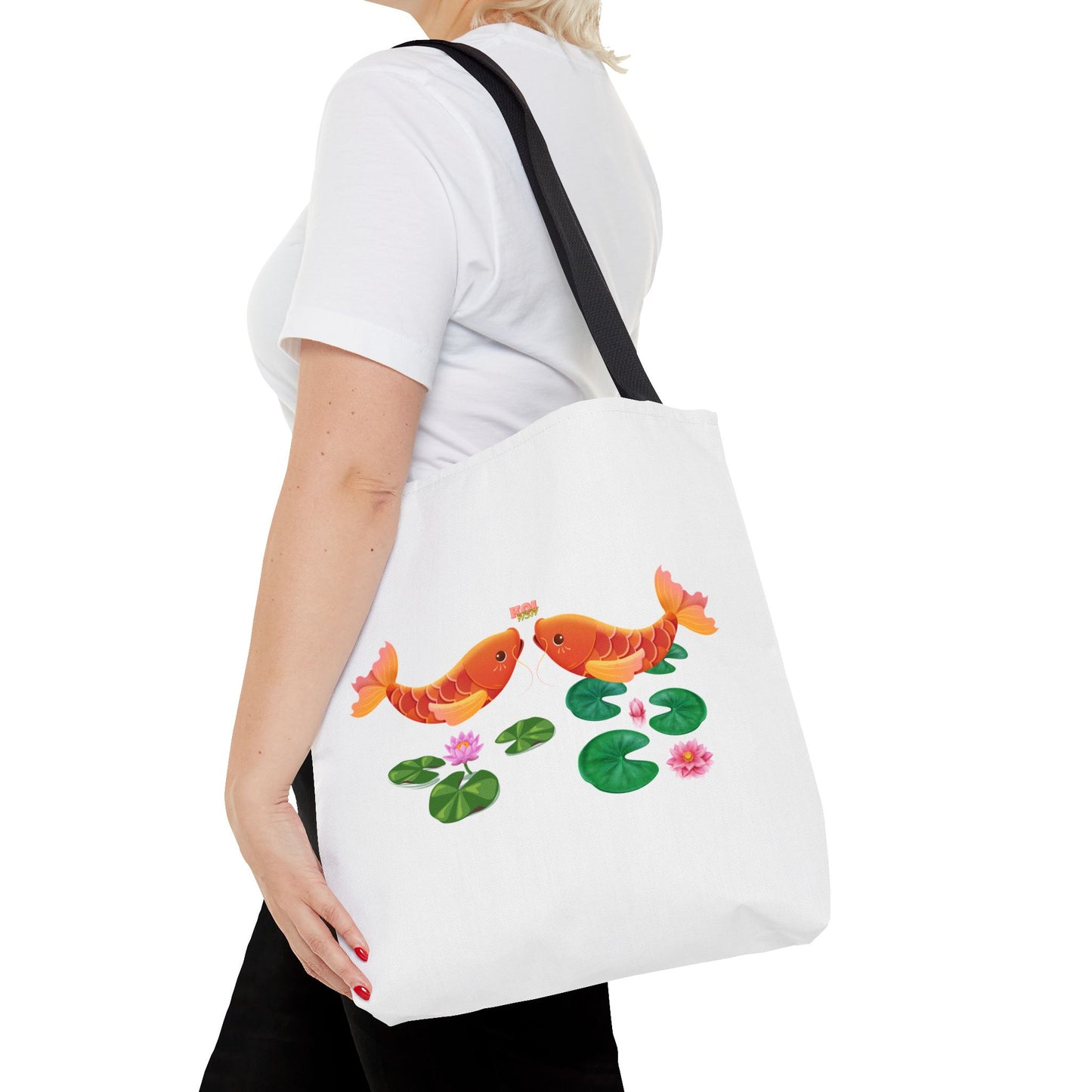 Golden koi fish with lotus flowers Tote Bag