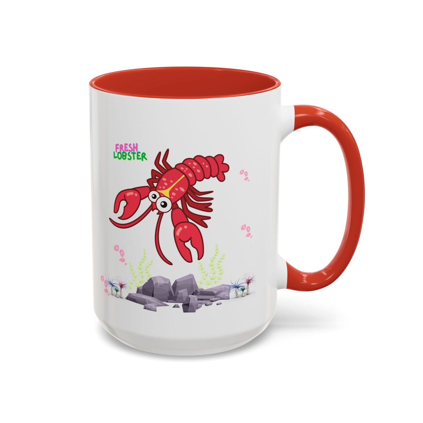 Friendly red lobster big eyes and yellow strip Coffee Mug