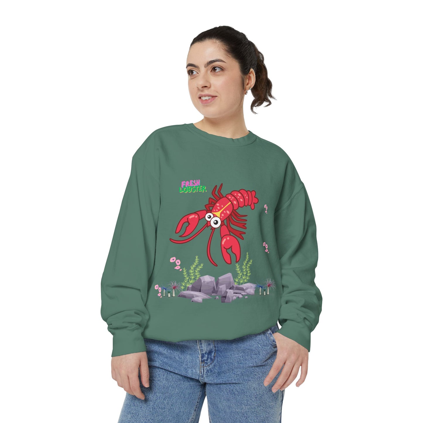 Friendly red lobster big eyes and yellow strip Unisex Garment-Dyed Sweatshirt