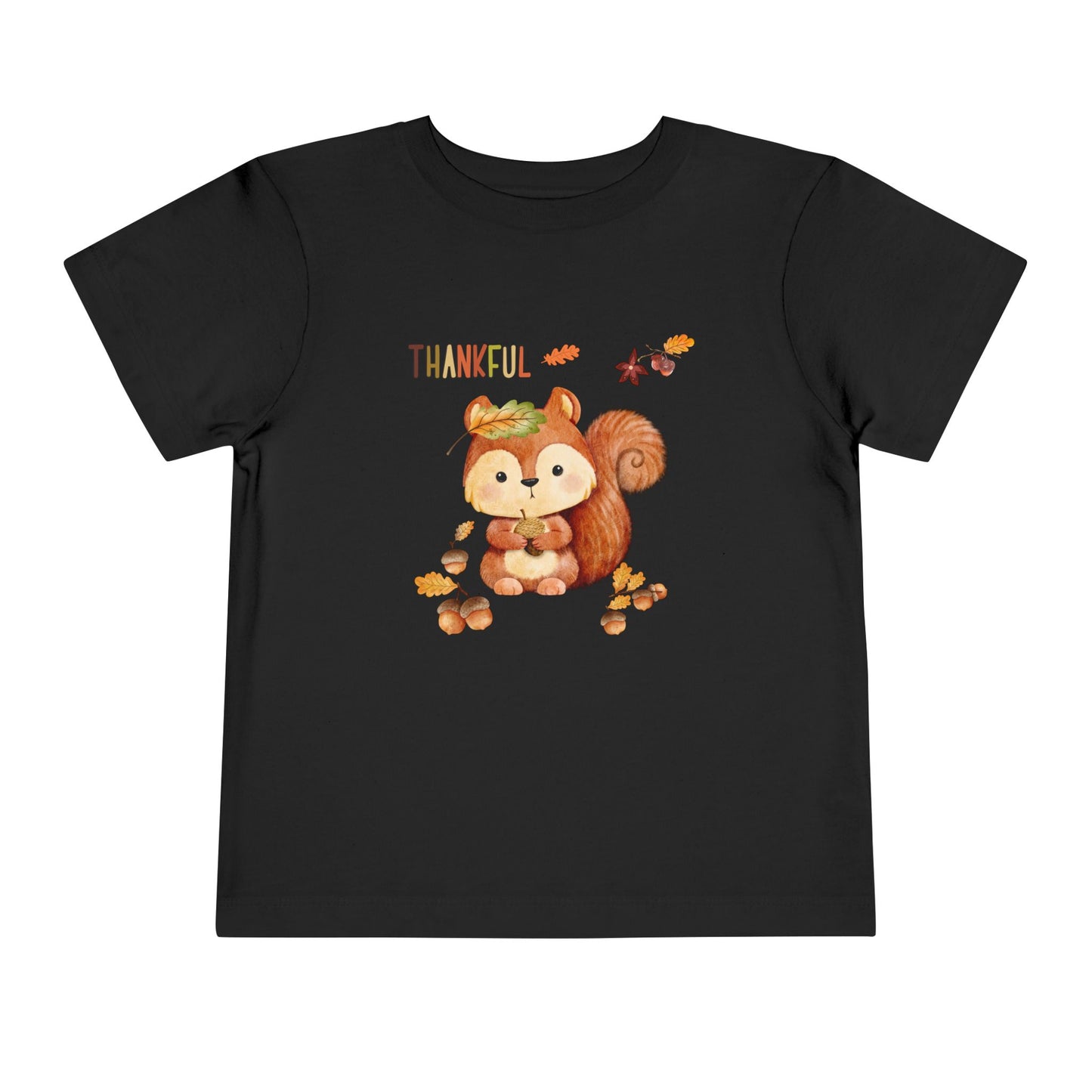 Toddler Short Sleeve Tee - Thankful Squirrel Design, Kids Fall T-Shirt, Thanksgiving Gift, Cute Toddler Apparel, Autumn Outfit