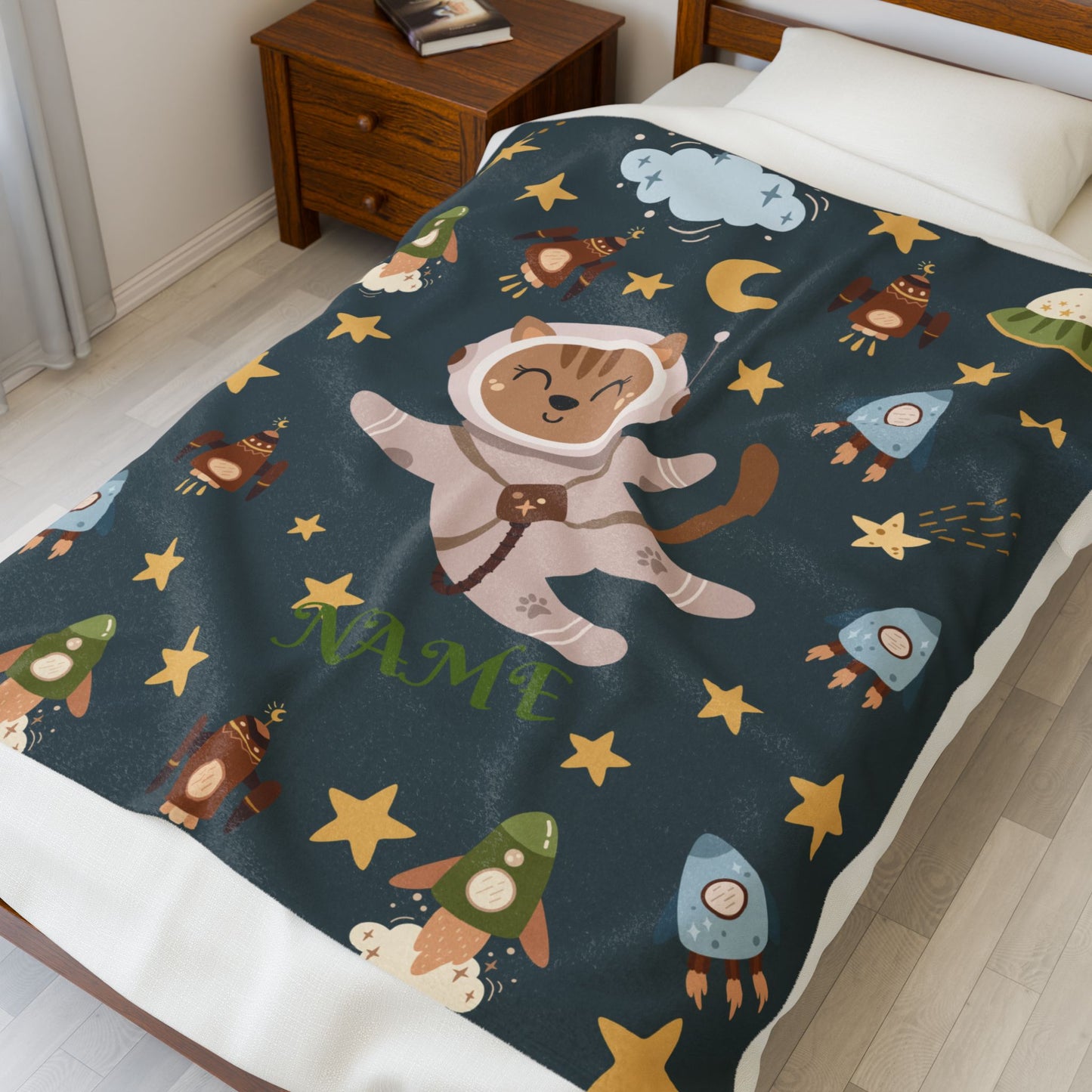 Kids Space Adventure Velveteen Plush Blanket, Nursery Decor, Cute Animals, Gifts for Toddler, Baby Shower, Cozy Throw