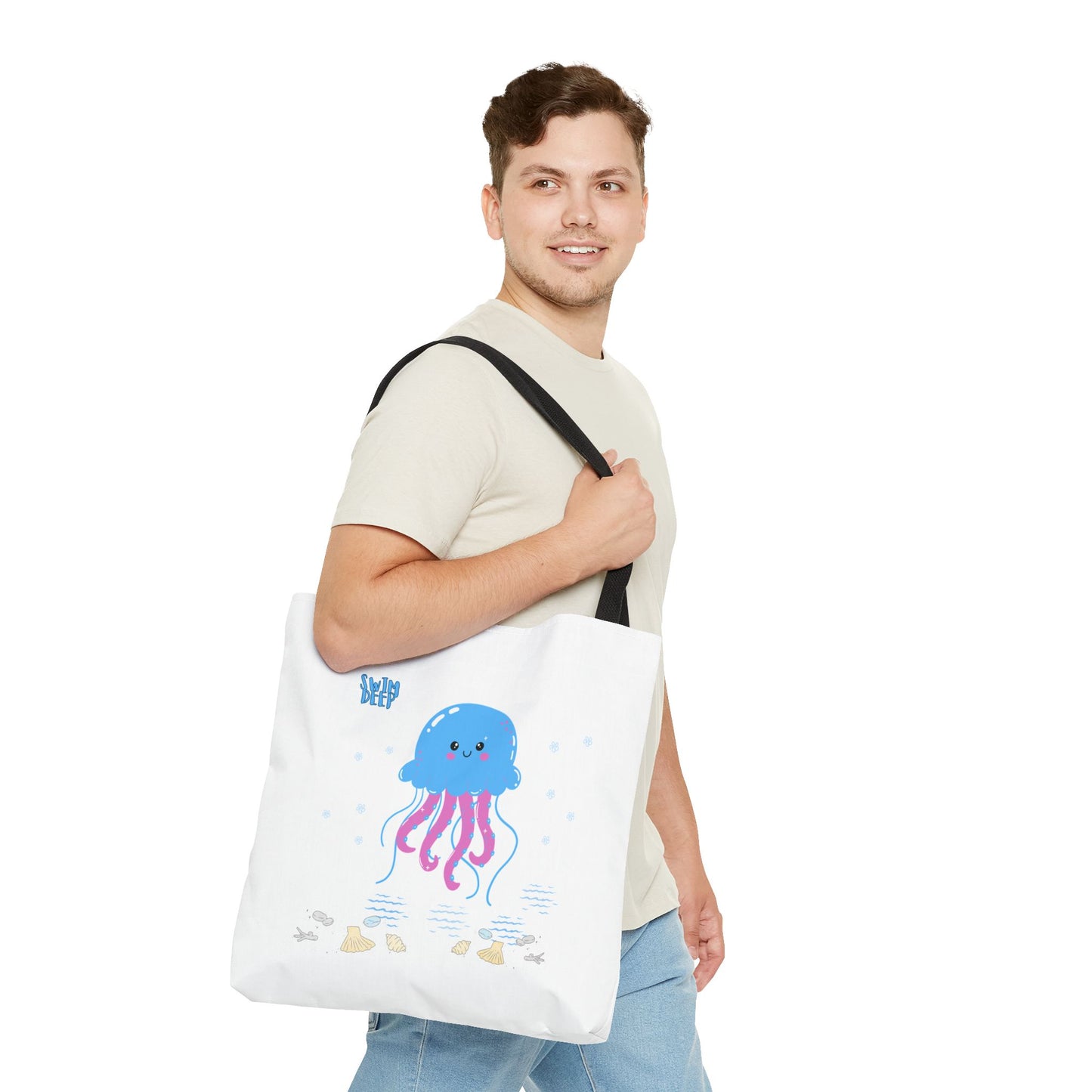 Blue jellyfish with pink tentacles Tote Bag