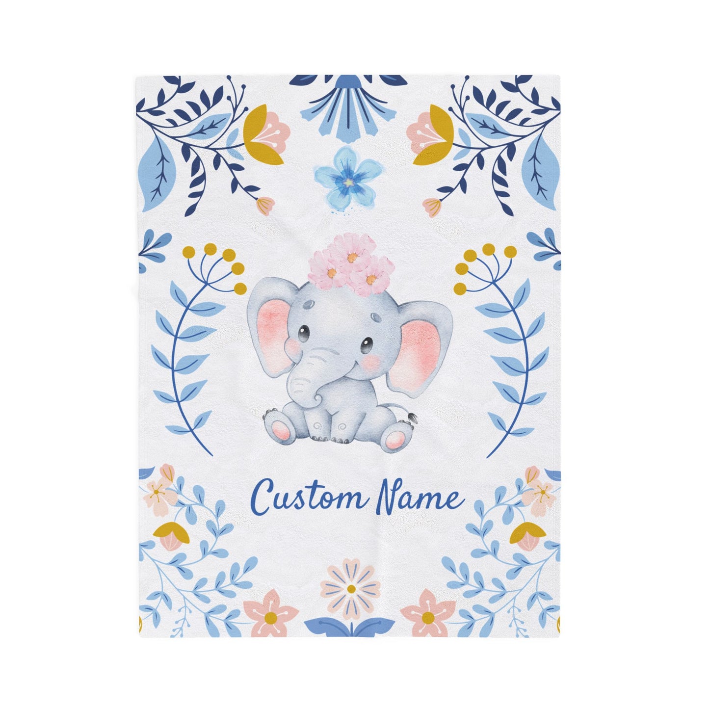 Customizable Velveteen Plush Blanket with Elephant Design, Cozy Throw, Baby Shower Gift, Nursery Decor, Personalized Baby Blanket