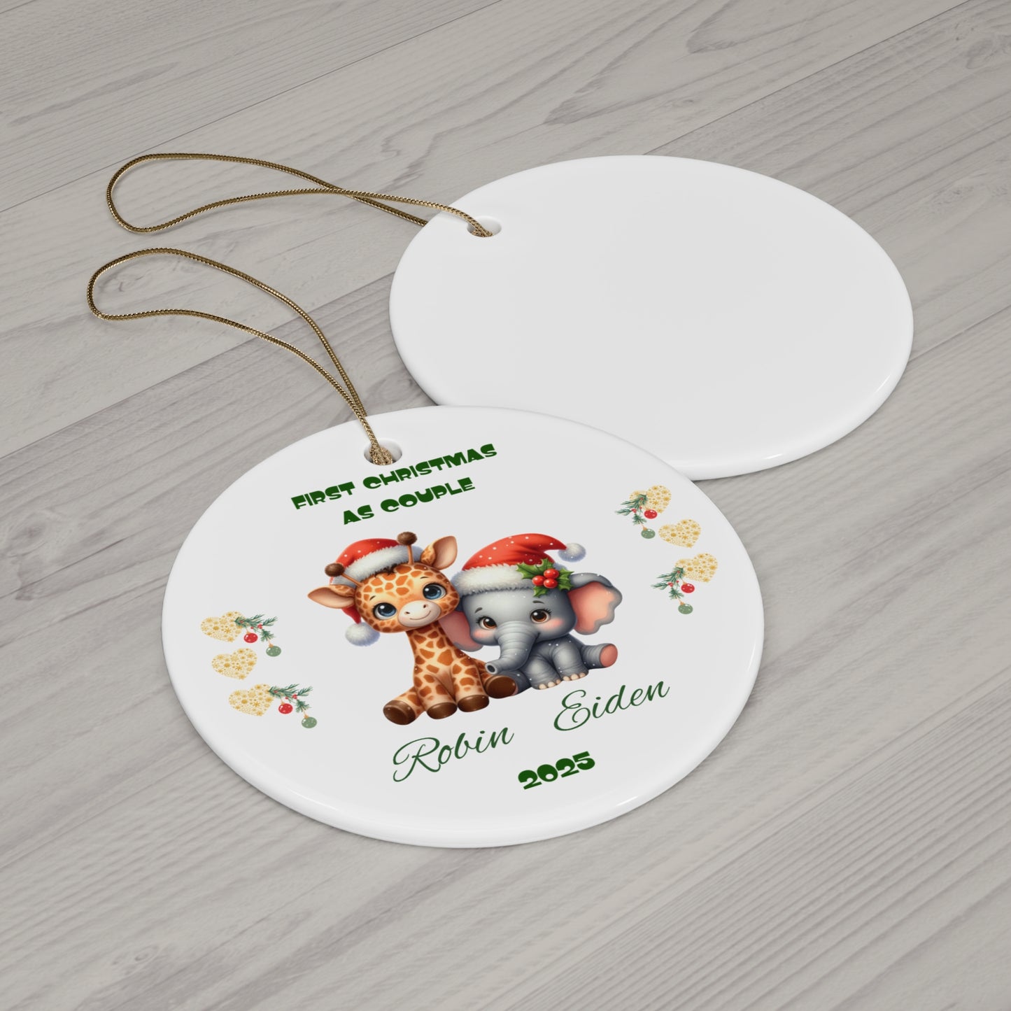 Personalized Couples Christmas Ornament, Cute Animal Design, First Christmas as Couple, Holiday Keepsake, Unique Gift for Him or Her