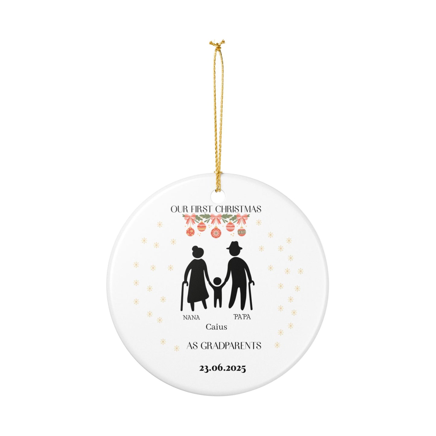 Personalized Ceramic Ornament, First Christmas as Grandparents Decor, 2023 Family Holiday Keepsake, Custom Gift for Nana and Papa