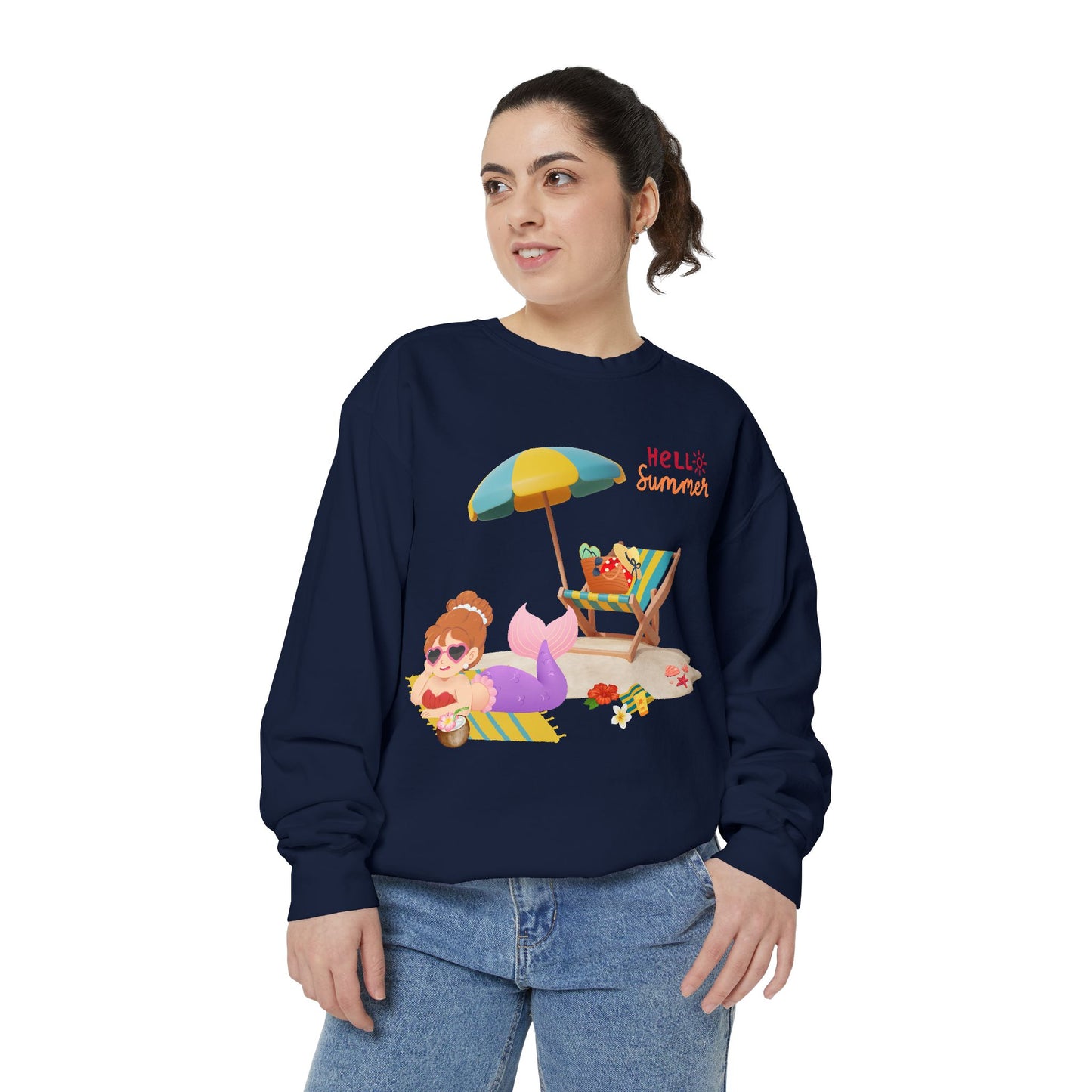 Mermaid lounging on a beach towel Unisex Garment-Dyed Sweatshirt