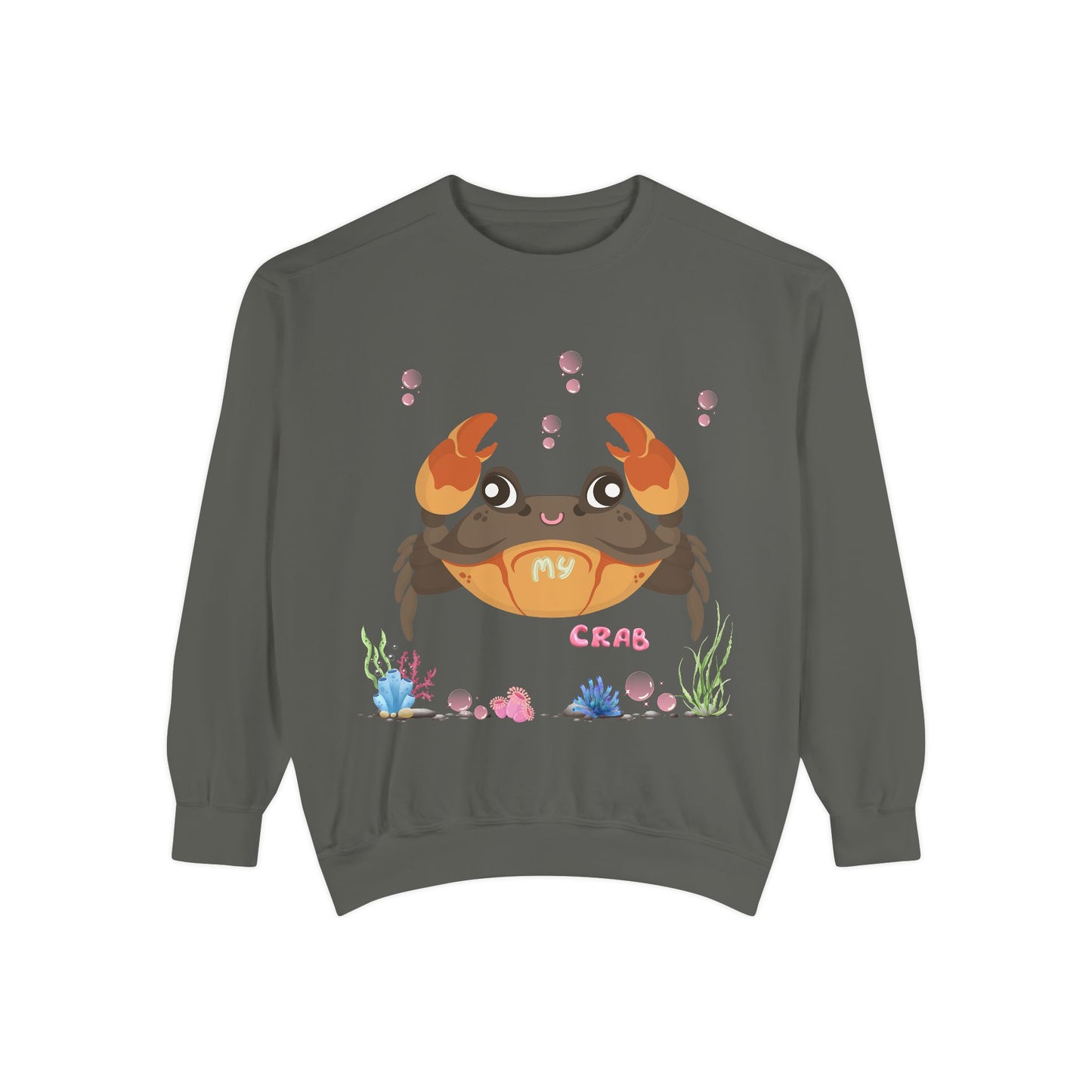 Crab with subtle bubbles and underwater flora Unisex Garment-Dyed Sweatshirt