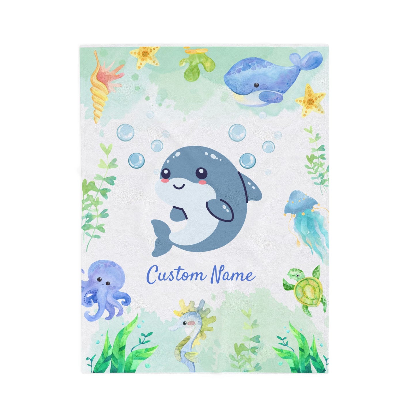 Customizable Velveteen Plush Blanket with Cute Marine Design, Ideal for Kids' Rooms, Gifts for Birthdays, Showers, and Holidays, Cozy Decor