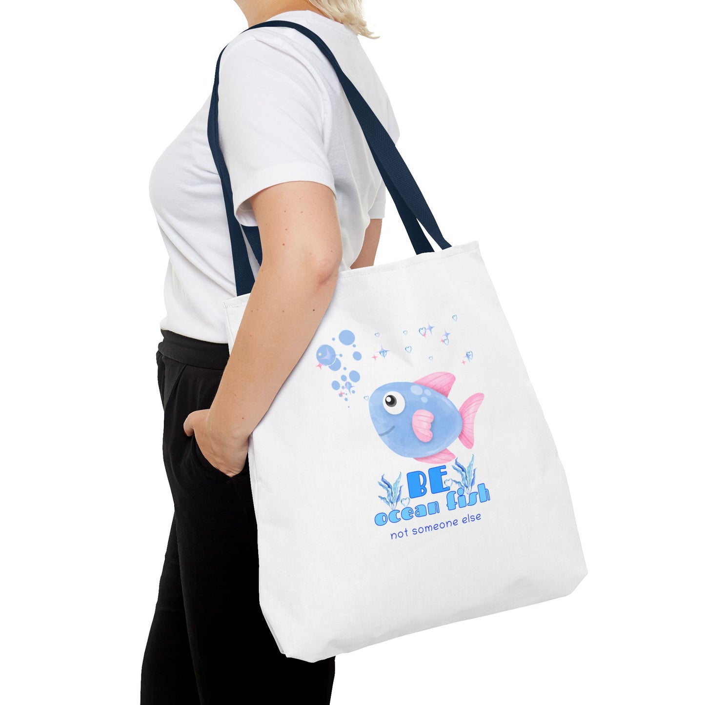 Cute cartoon fish with pink fins and bubble Tote Bag