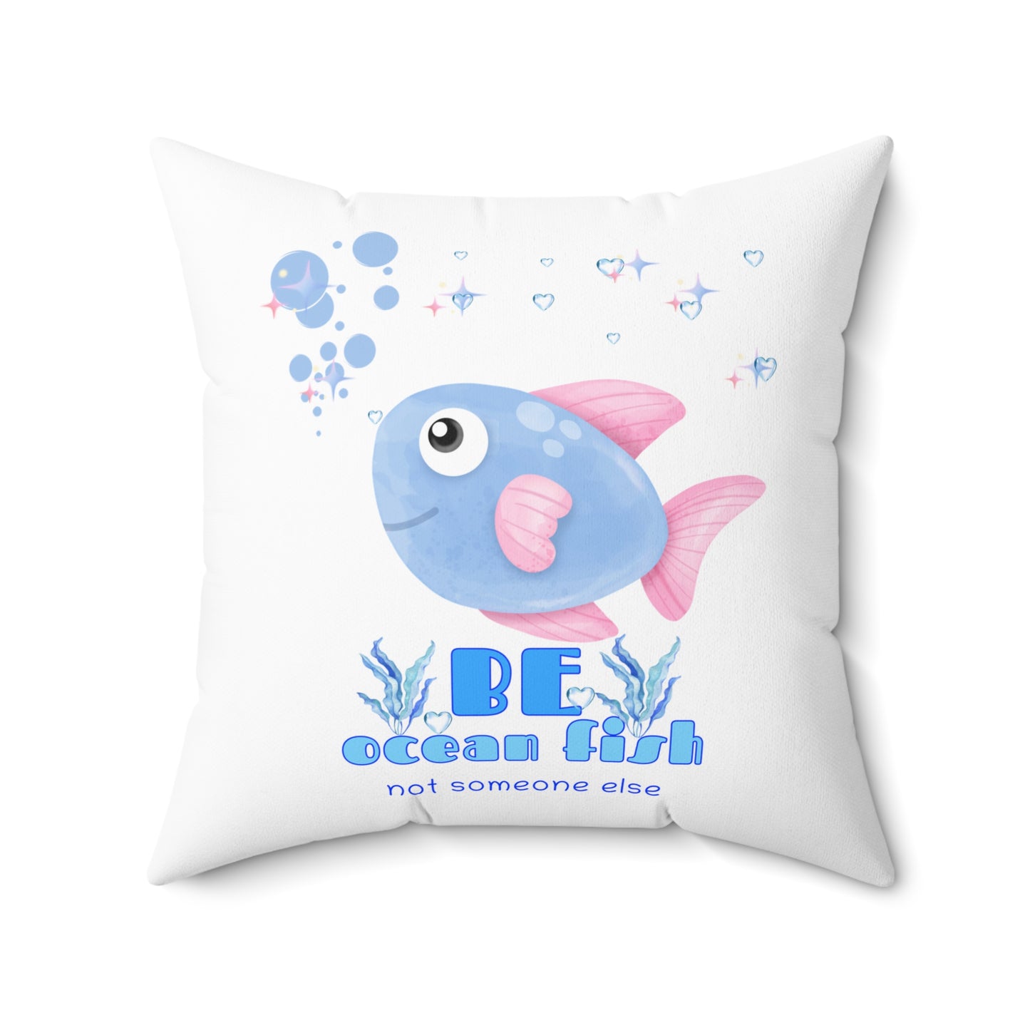 Cute cartoon fish with pink fins and bubble Spun Polyester Square Pillow