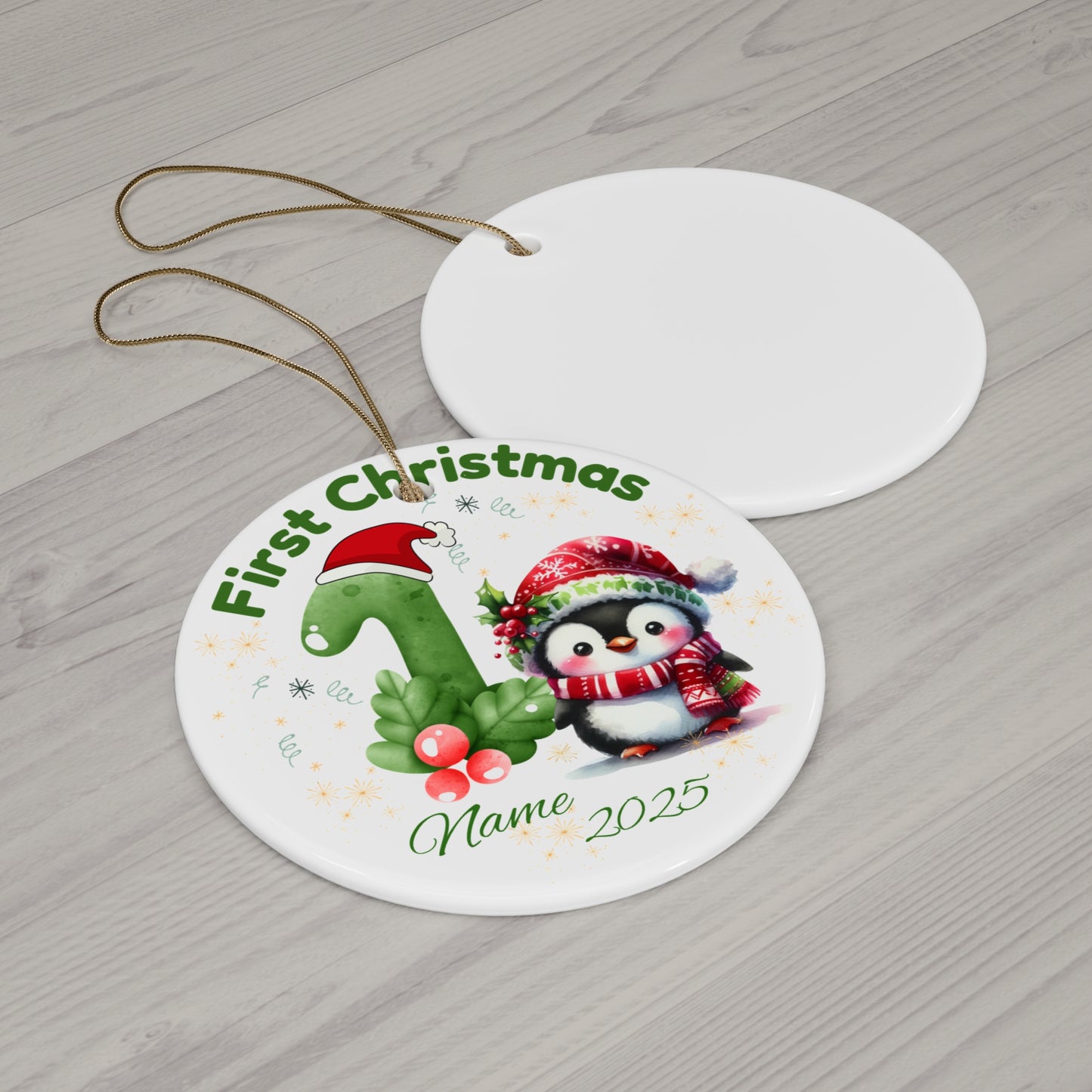 Personalized First Christmas Ornament, Cute Penguin and Dinosaur, Holiday Décor, Baby's First Ornament, Family Keepsake, Christmas 2025