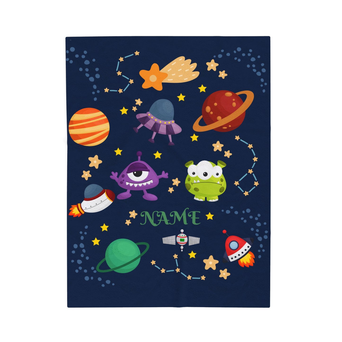 Cosmic Monsters Plush Blanket, Personalized Space Blanket, Kids Bedroom Decor, Gift for Space Lovers, Soft and Cozy Throw