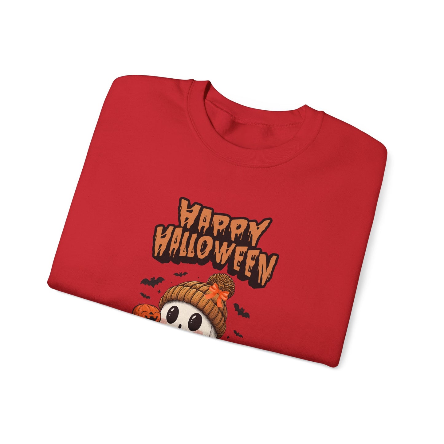 Cozy Halloween Sweatshirt, Unisex Crewneck with Ghost & Pumpkin Design, Fall Fashion, October Gifts, Spooky Season Apparel