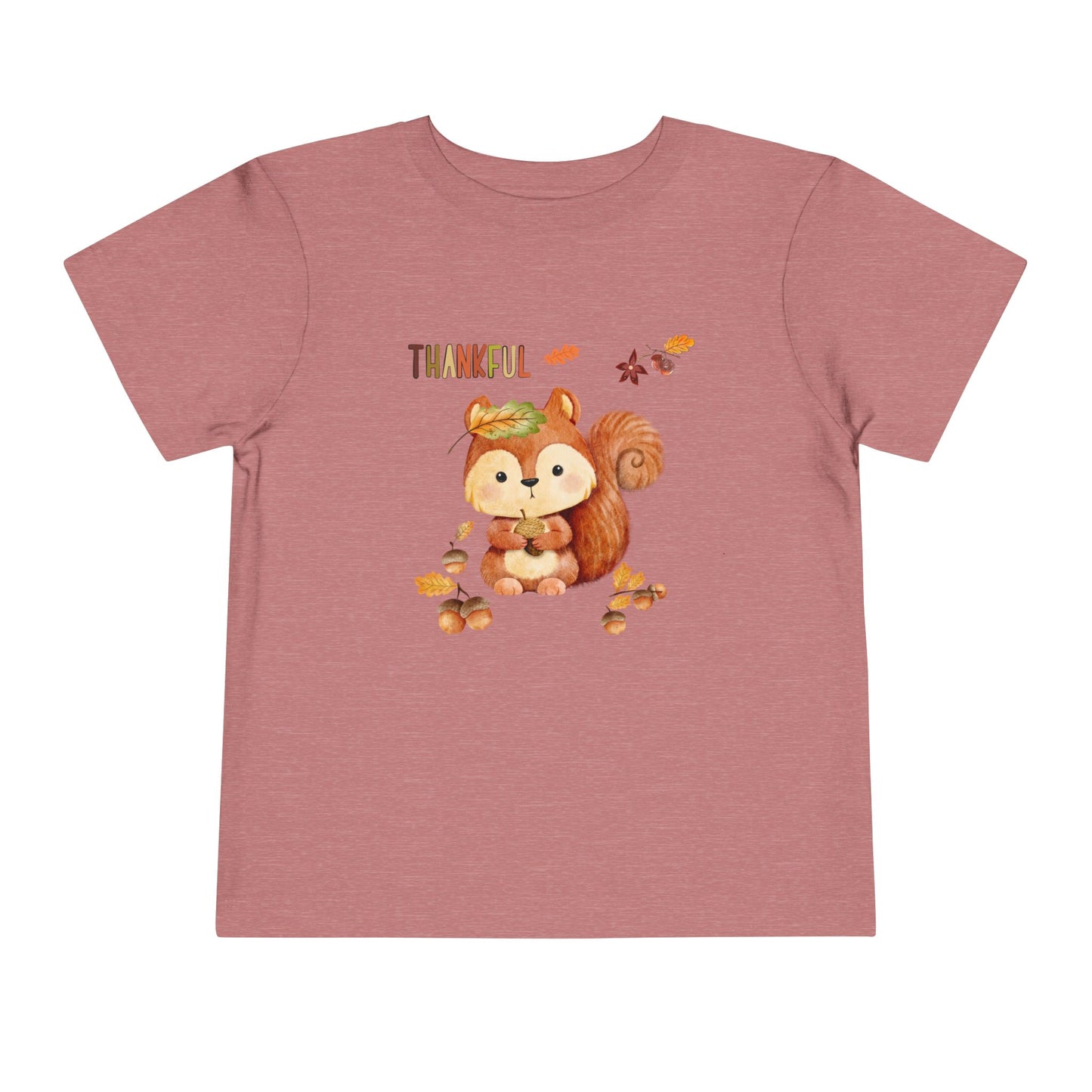 Toddler Short Sleeve Tee - Thankful Squirrel Design, Kids Fall T-Shirt, Thanksgiving Gift, Cute Toddler Apparel, Autumn Outfit