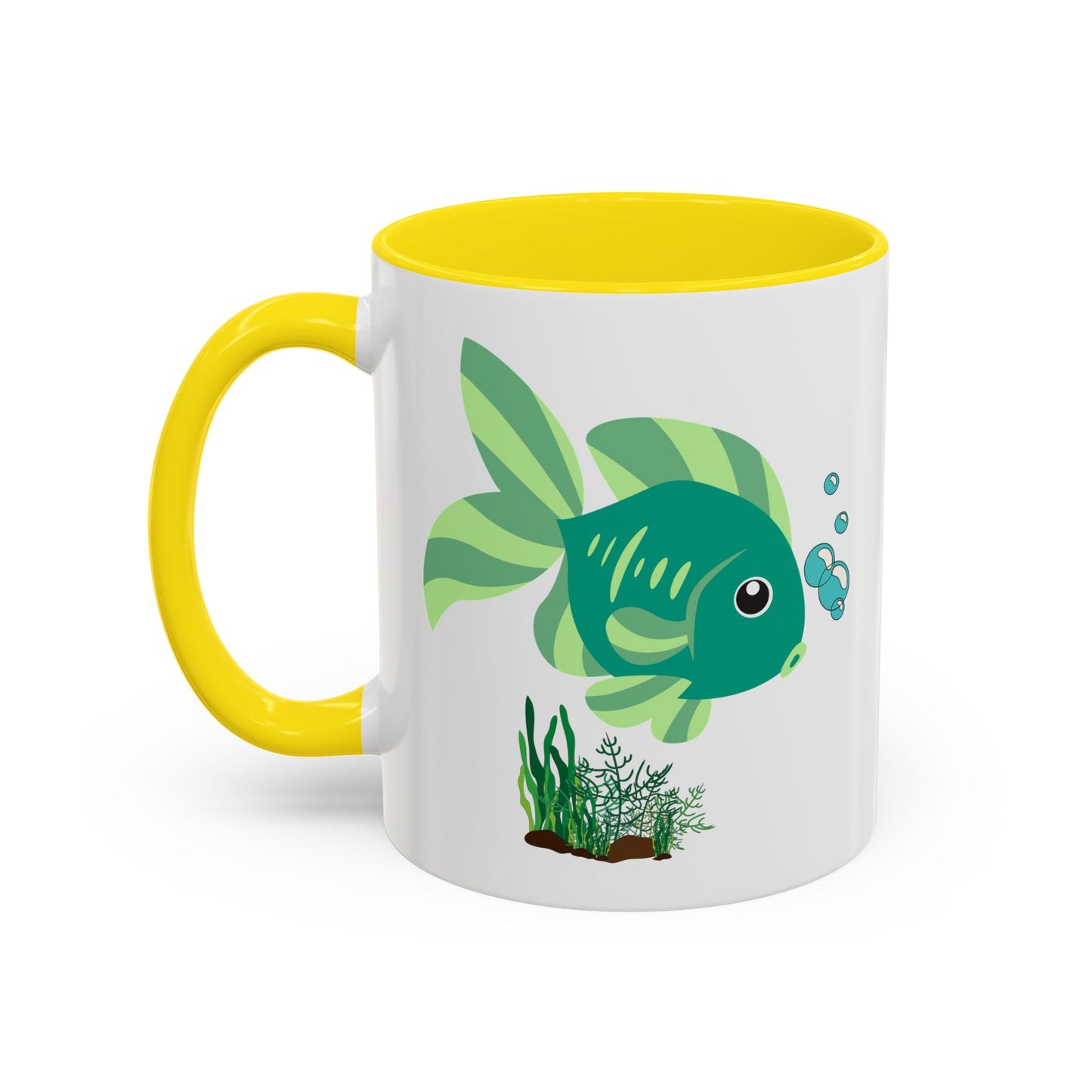 Green fish with bubbles and aquatic plants Coffee Mug