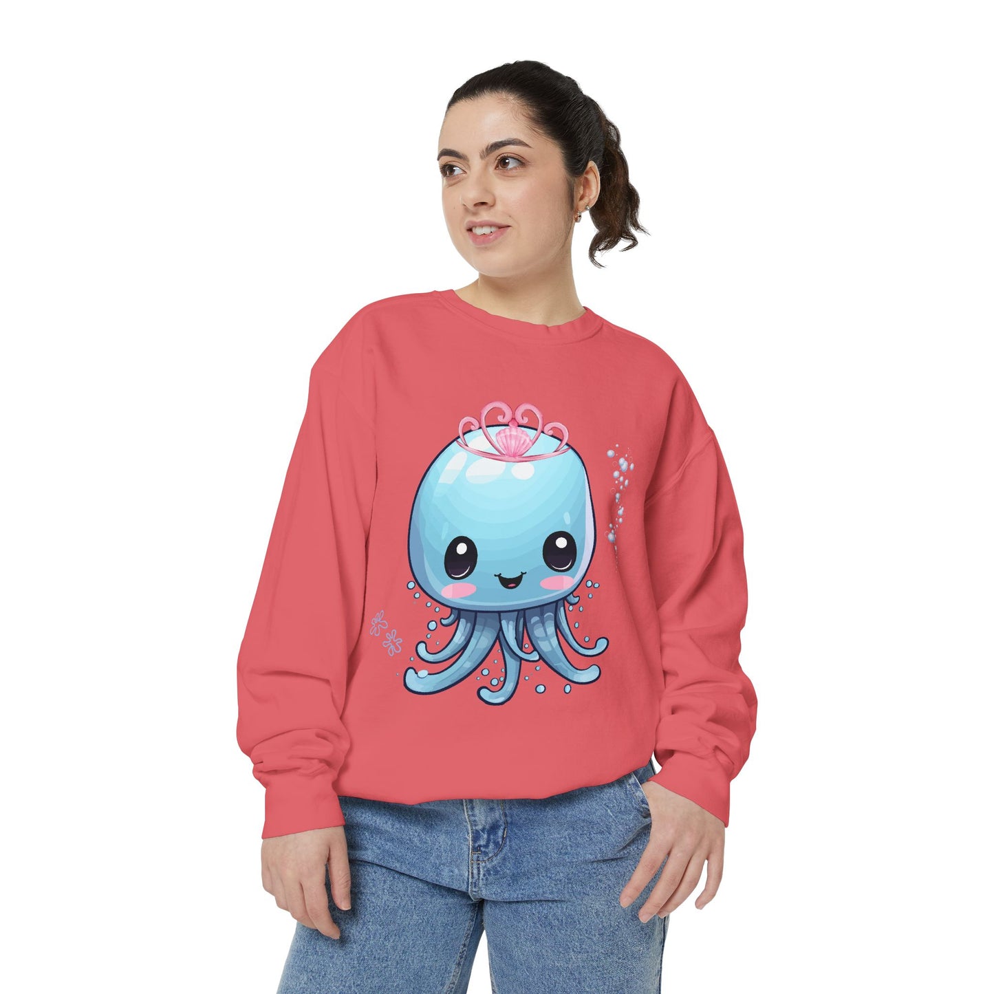 Blue jellyfish with a pink tiara Unisex Garment-Dyed Sweatshirt