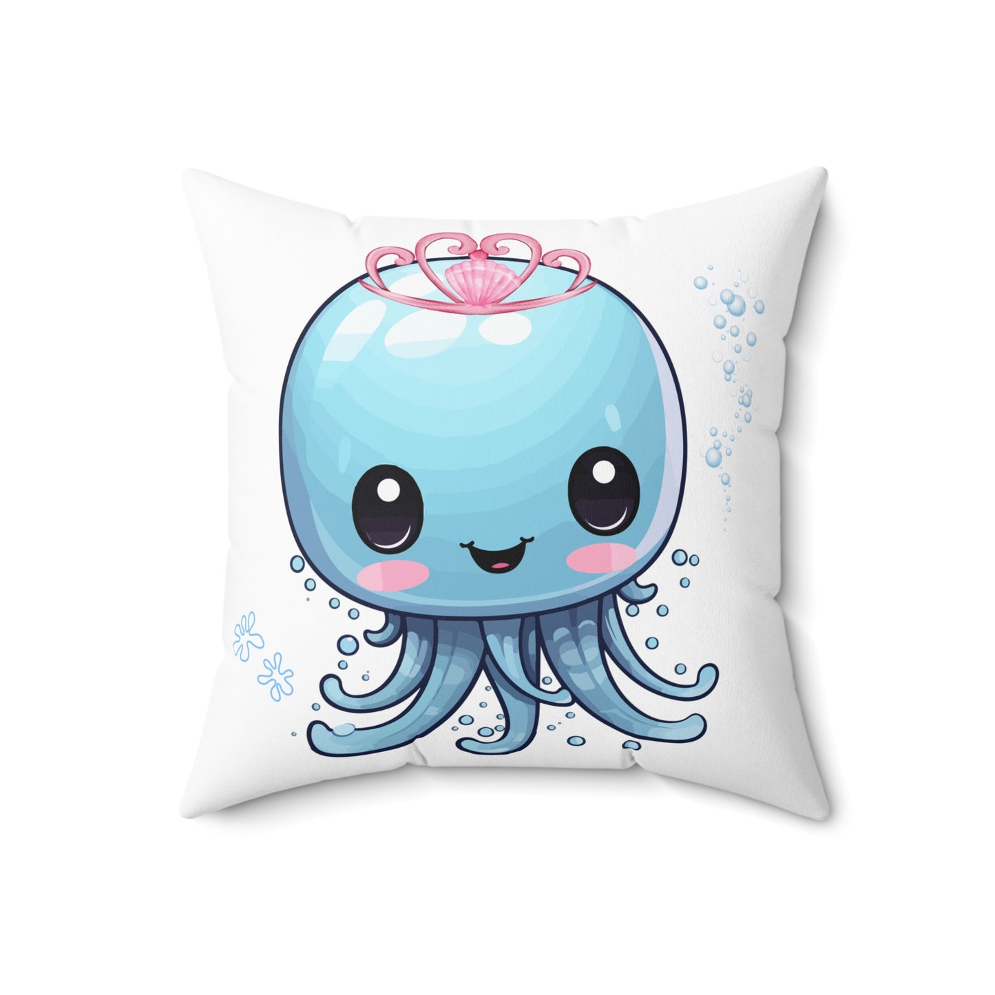 Blue jellyfish with a pink tiara Spun Polyester Square Pillow