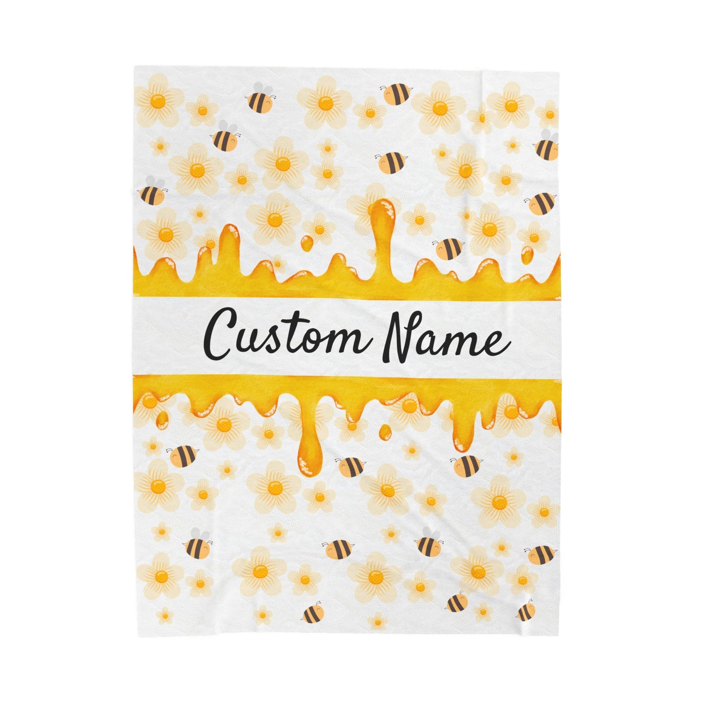 Personalized Velveteen Plush Blanket, Cozy Gift, Custom Name Throw, Bee and Flower Decor, Soft Home Accents
