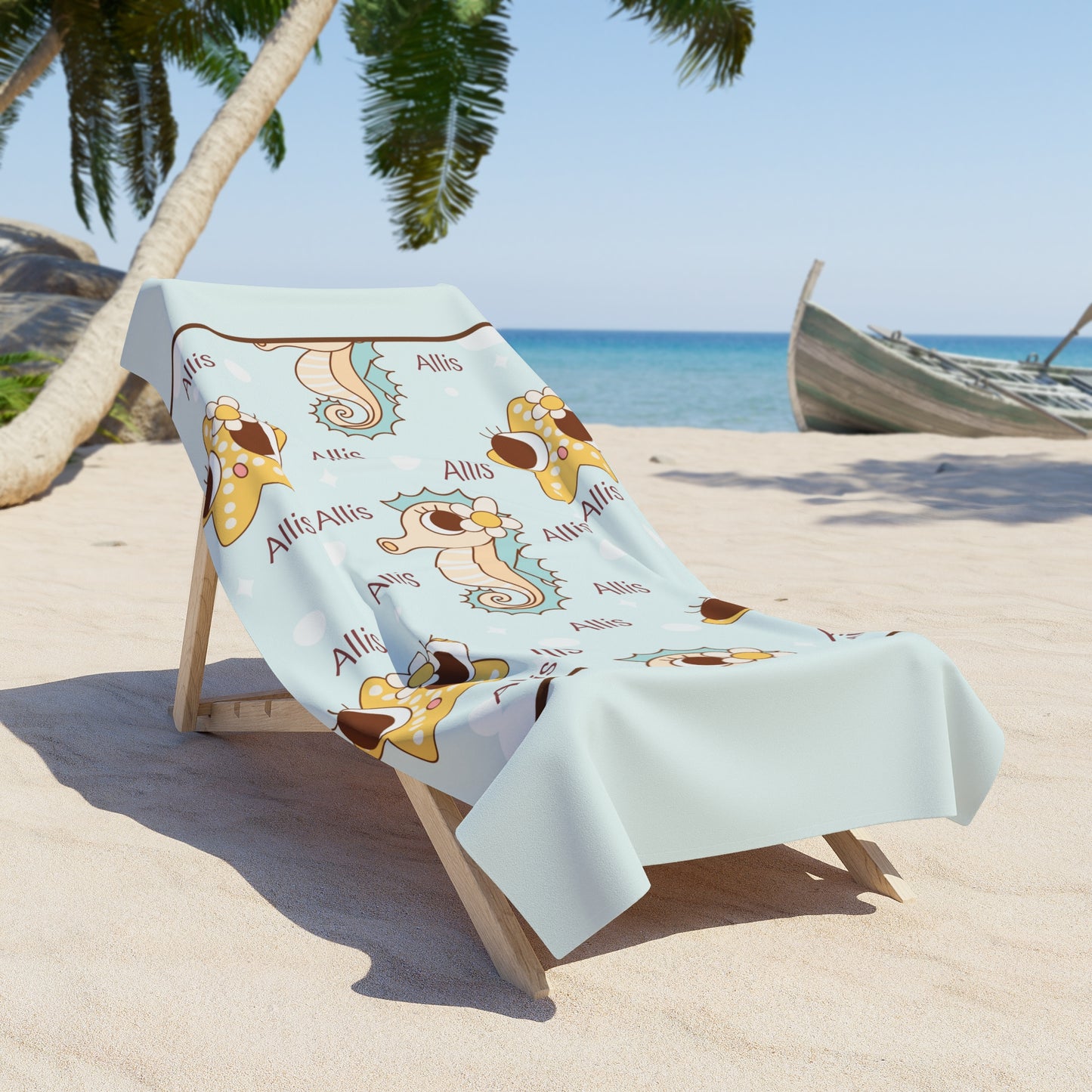 Personalized Cute Seahorse Beach Towel — Custom Name ‘Allis’