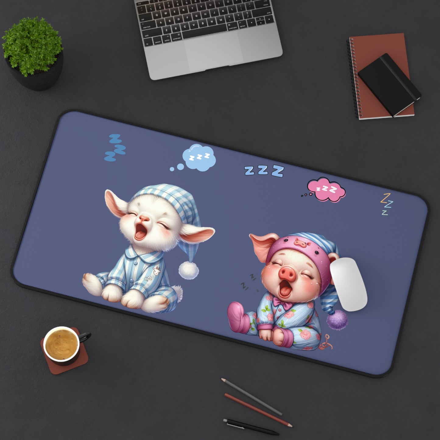 Cute Animal Desk Mat with Sleepy Pigs Design, Ideal for Home Office, Student Workspace, Gift for Animal Lovers, Cozy Decor