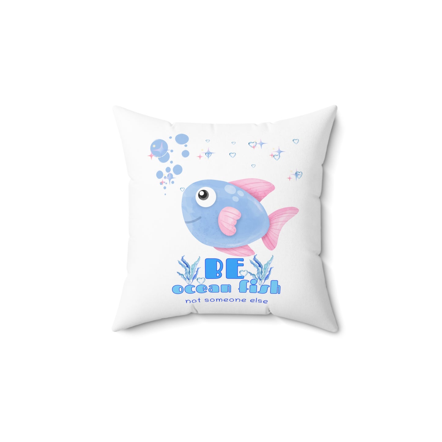 Cute cartoon fish with pink fins and bubble Spun Polyester Square Pillow