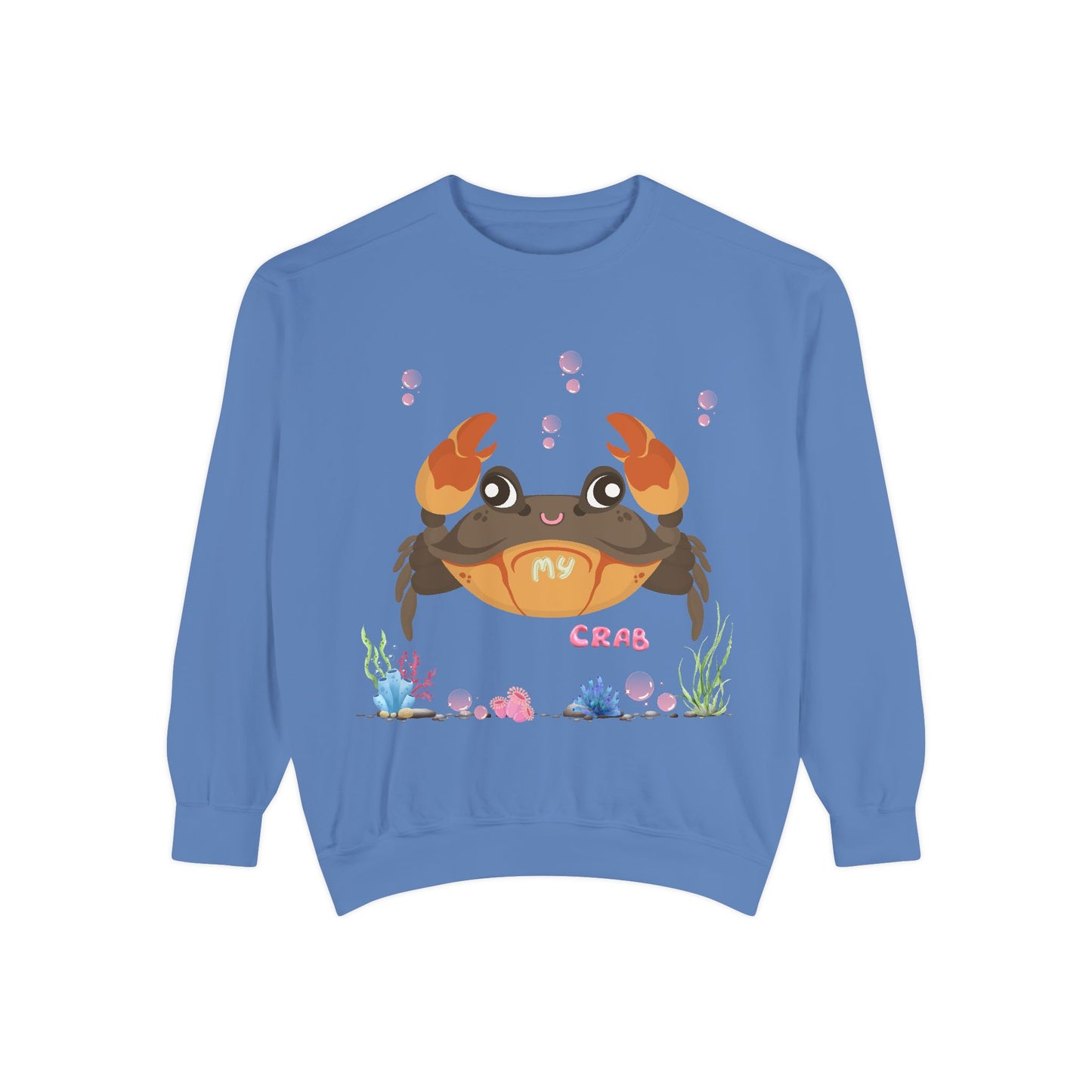 Crab with subtle bubbles and underwater flora Unisex Garment-Dyed Sweatshirt