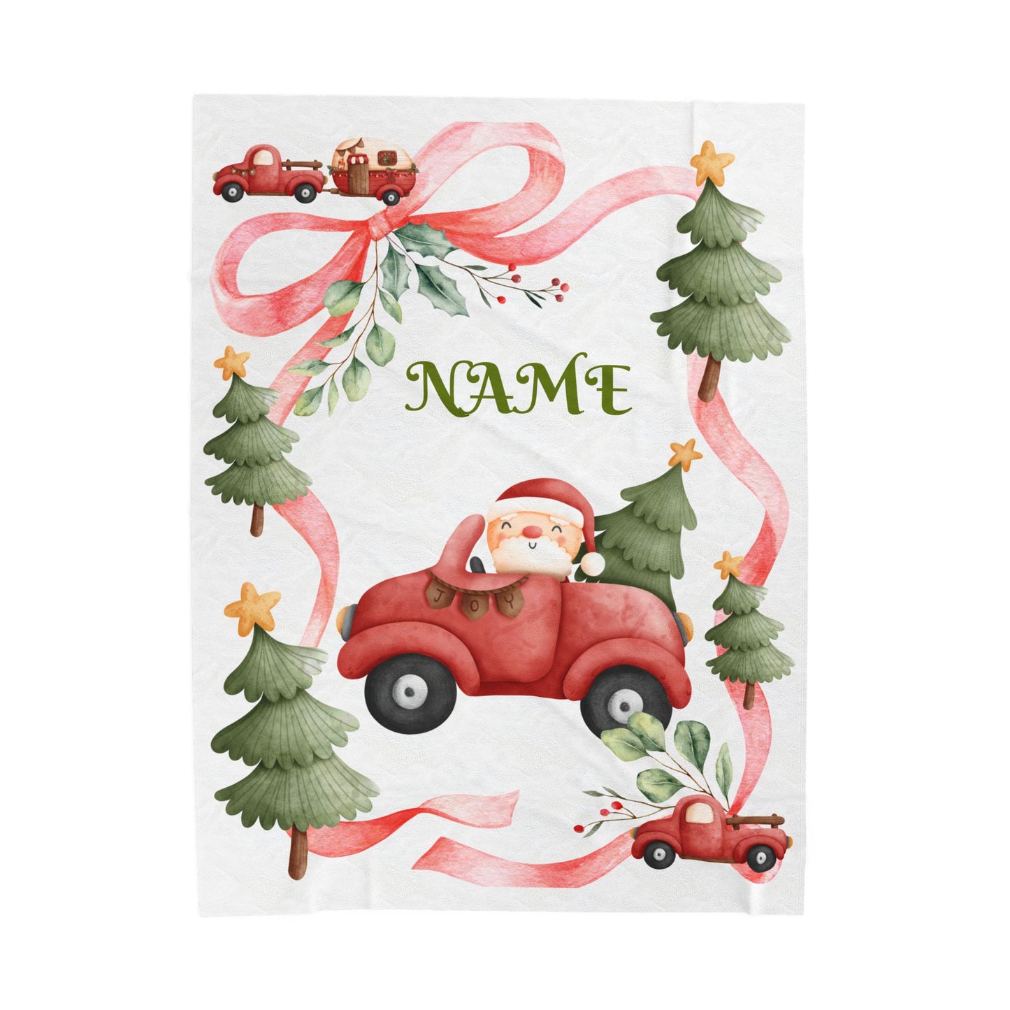 Cozy Holiday Velveteen Plush Blanket, Personalized Christmas Blanket, Santa Car Throw, Winter Gifts, Festive Home Decor