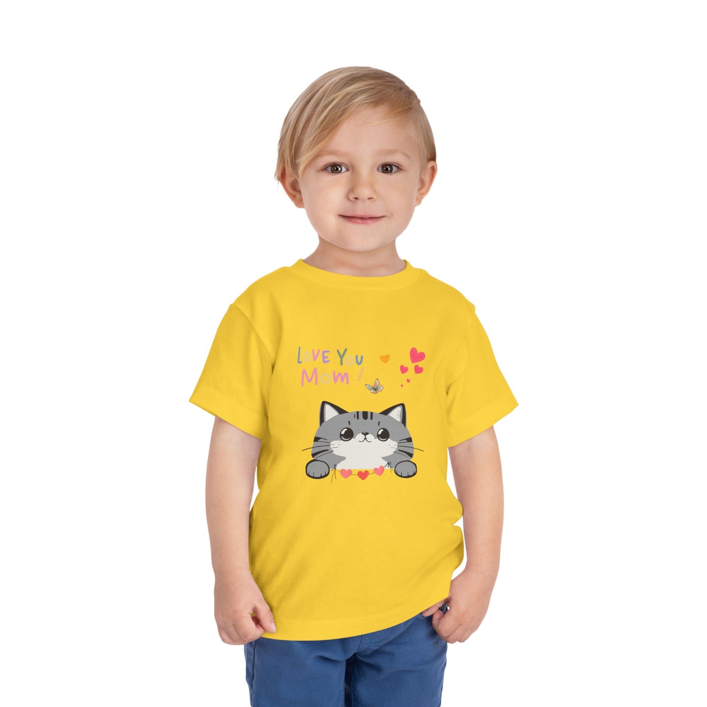 Cute Cat 'Love You Mom' Toddler Tee, Perfect Gift for Mother's Day, Birthday, Playdates, Casual Wear, Cute Kids' Apparel