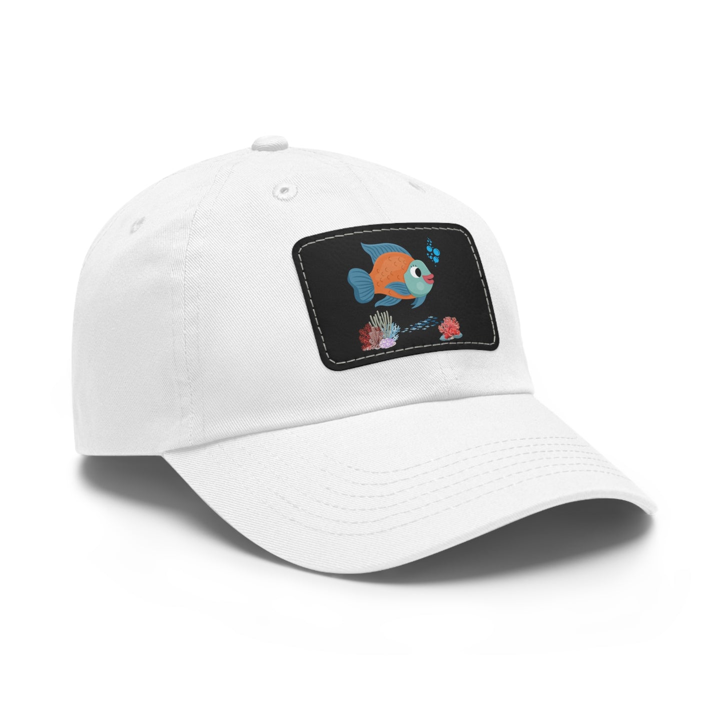Orange and blue fish with coral and bubble Dad Hat with Leather Patch (Rectangle)