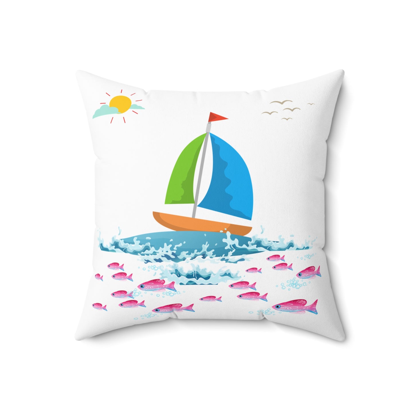Sailboat and Red fish Spun Polyester Square Pillow