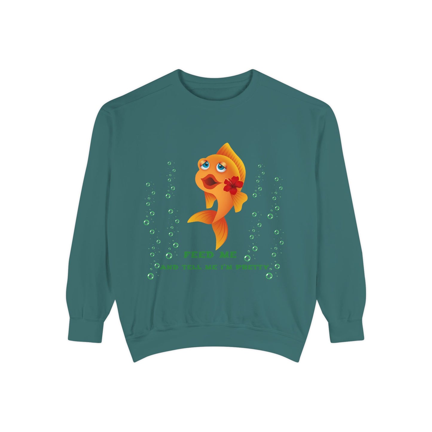 Cartoon goldfish with red lips and flower Unisex Garment-Dyed Sweatshirt