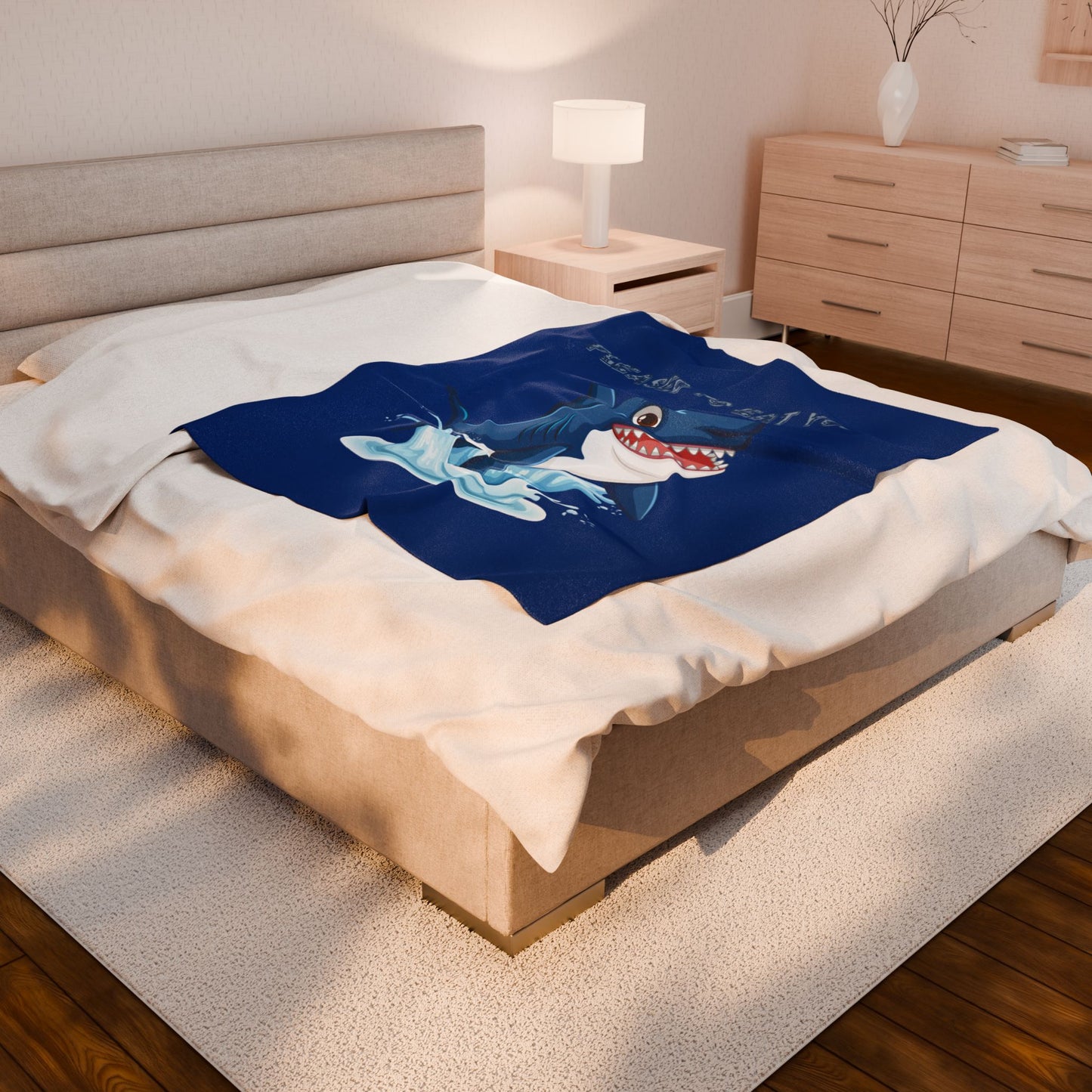 Humorous cartoon shark with threatening text Velveteen Plush Blanket