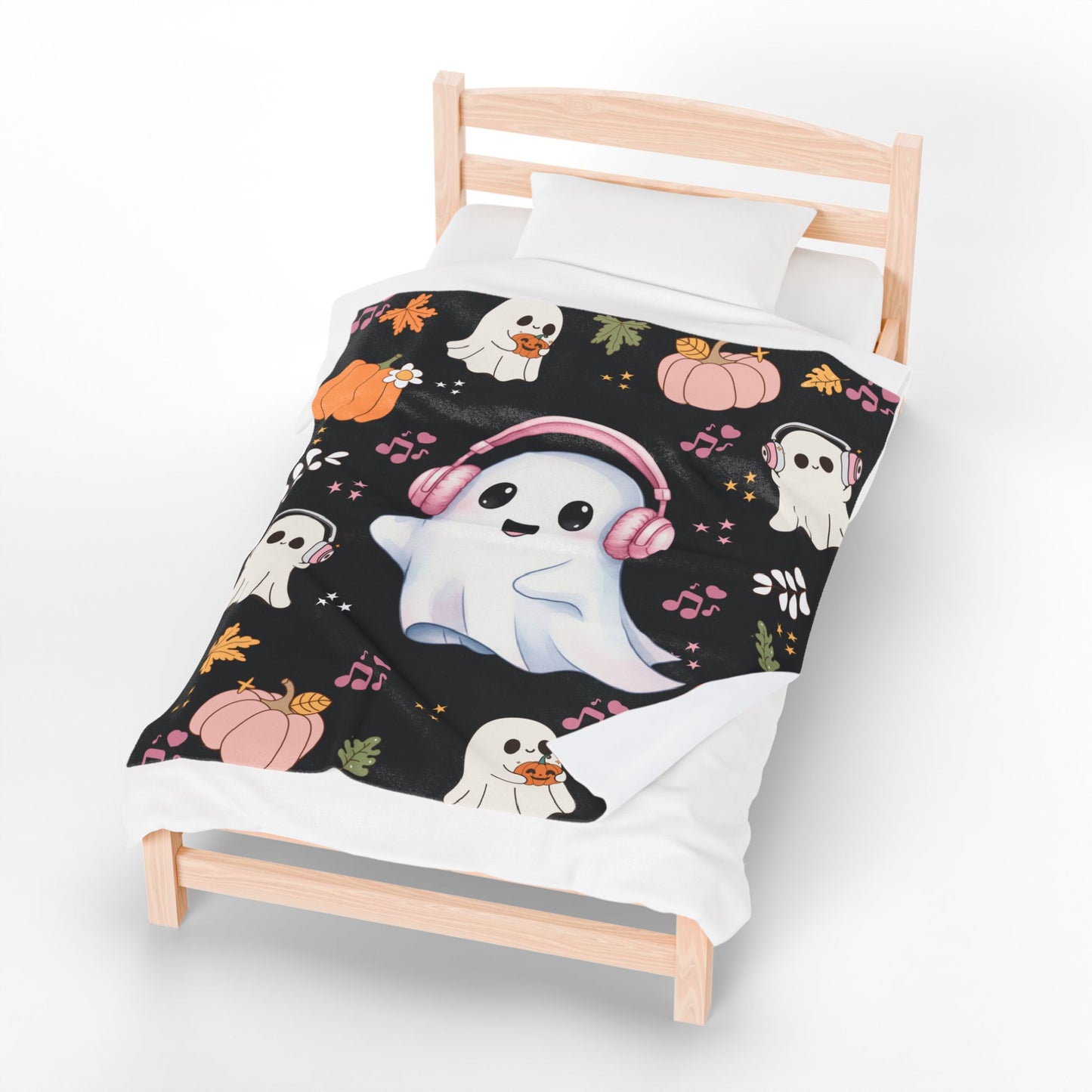 Cozy Halloween Ghost Blanket, Velveteen Plush Throw, Cute Fall Decor, Snuggle Blanket for Kids and Adults, Spooky Season Gift