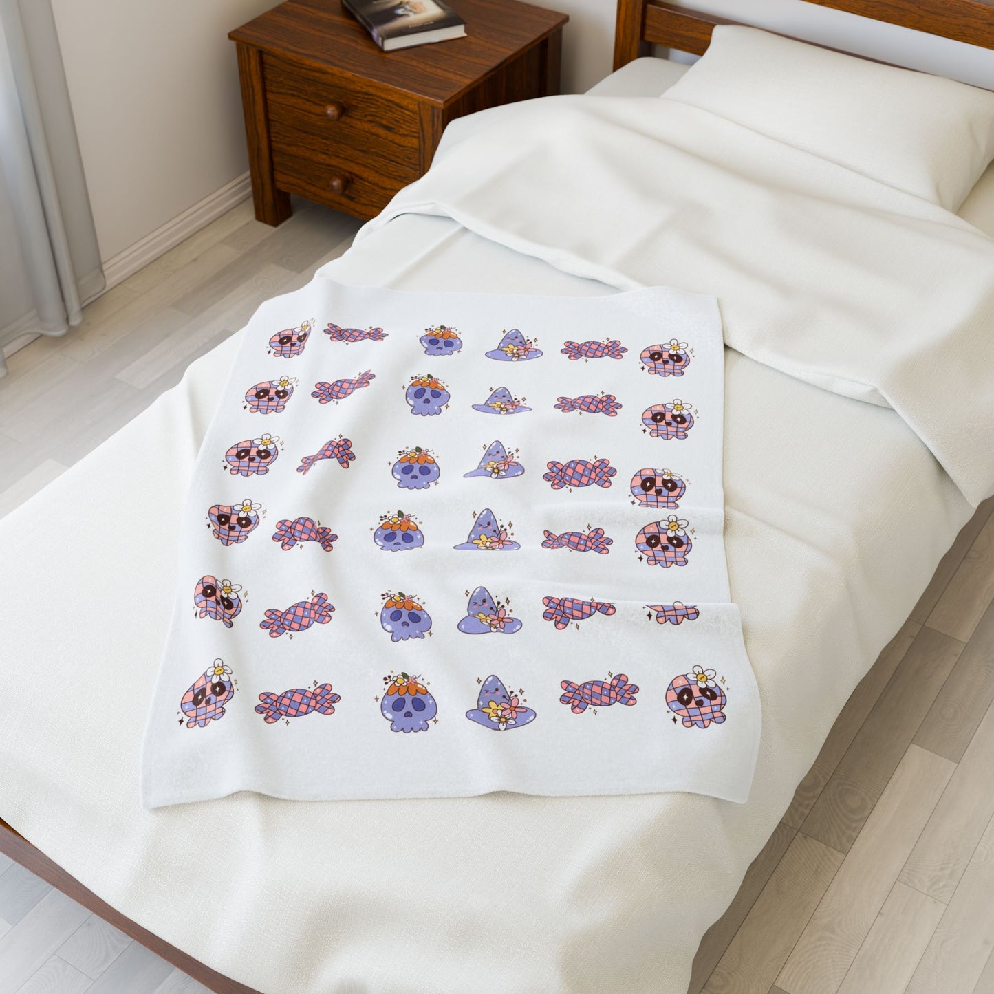 Cozy Velveteen Plush Blanket - Fun Skull & Floral Pattern, Unique Home Decor, Great Gift for Halloween, Birthdays, or Cozy Nights