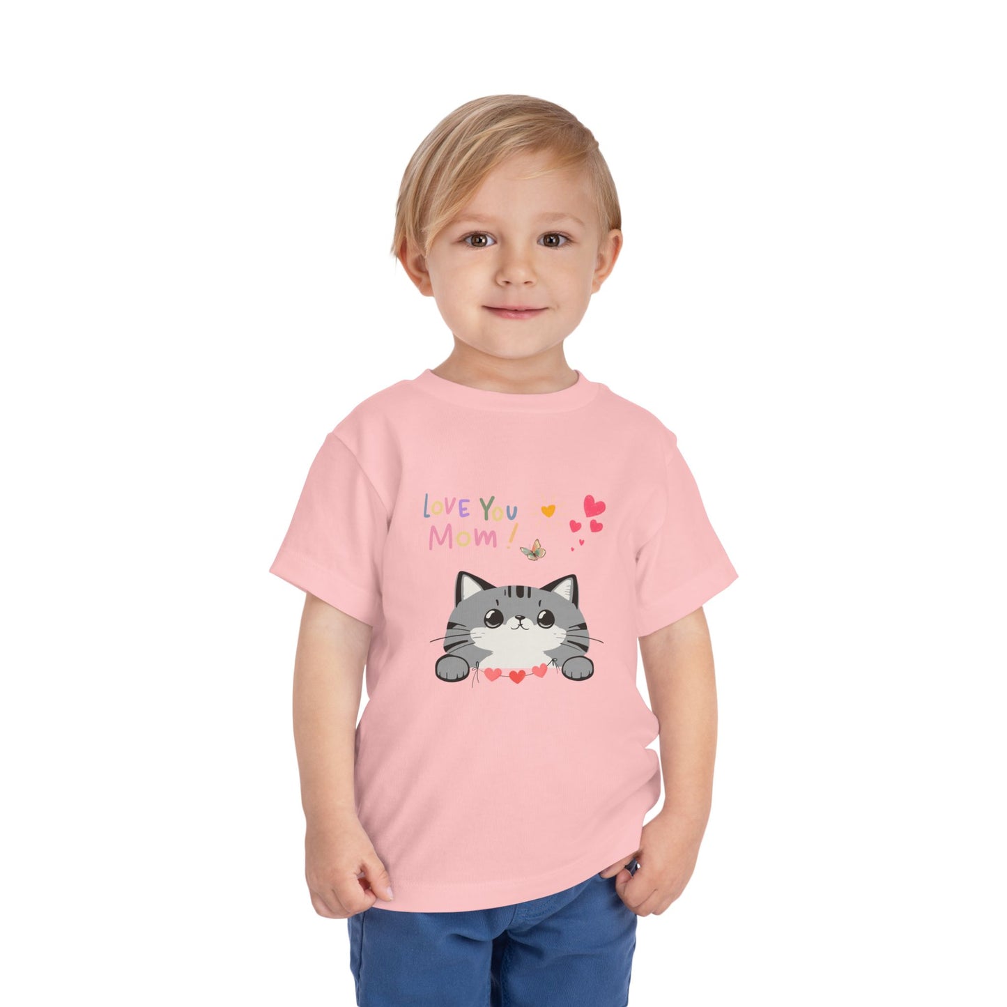 Cute Cat 'Love You Mom' Toddler Tee, Perfect Gift for Mother's Day, Birthday, Playdates, Casual Wear, Cute Kids' Apparel
