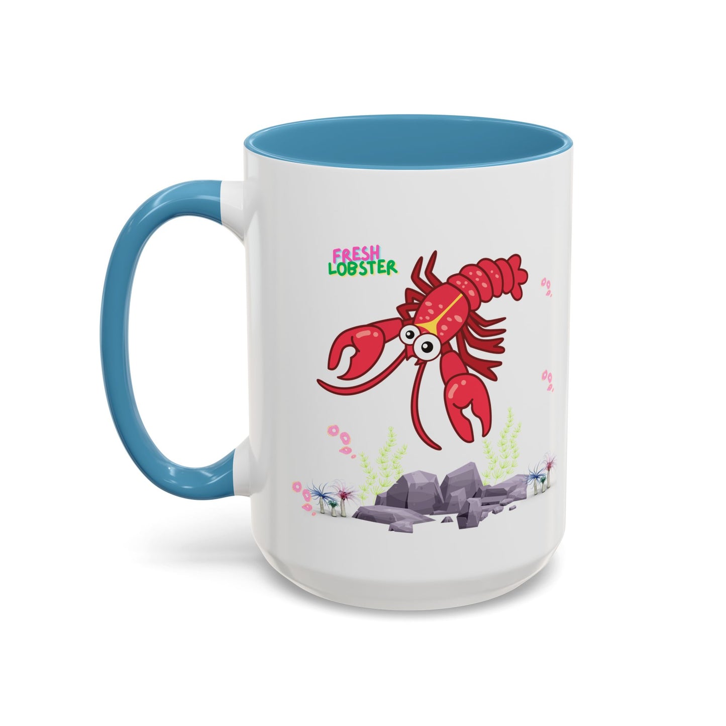 Friendly red lobster big eyes and yellow strip Coffee Mug