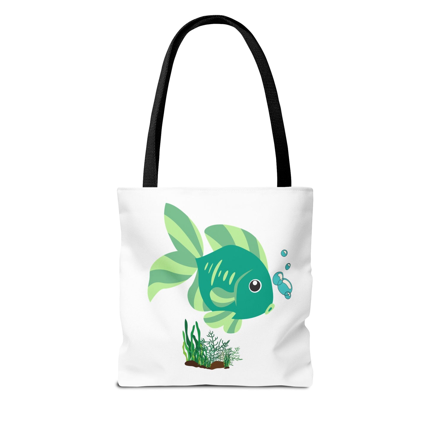 Green fish with bubbles and aquatic plants Tote Bag